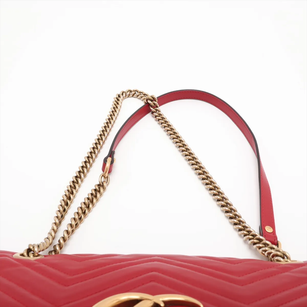GG Marmont 443496 Leather Chain Shoulder Bag, Red — view 6