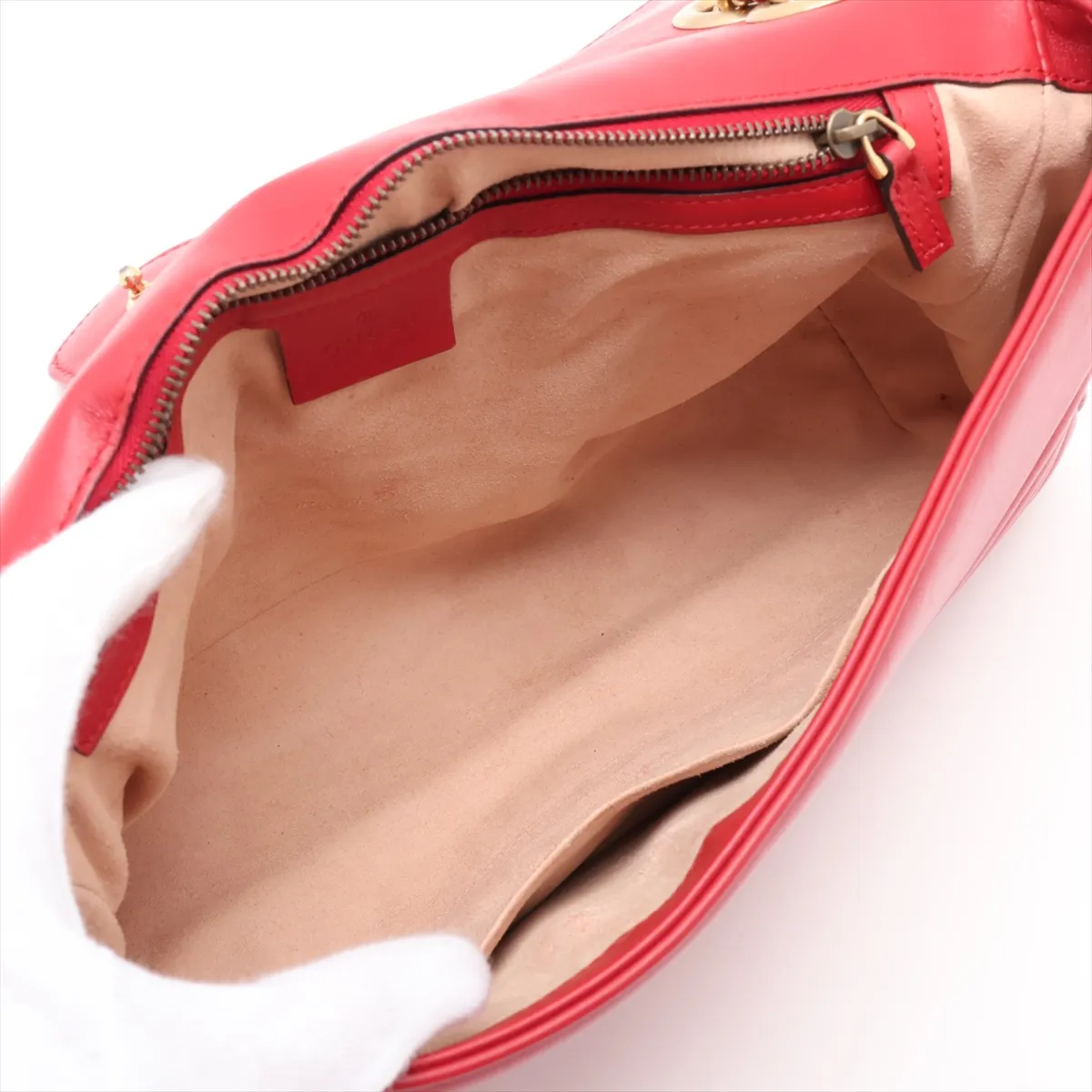GG Marmont 443496 Leather Chain Shoulder Bag, Red — view 7