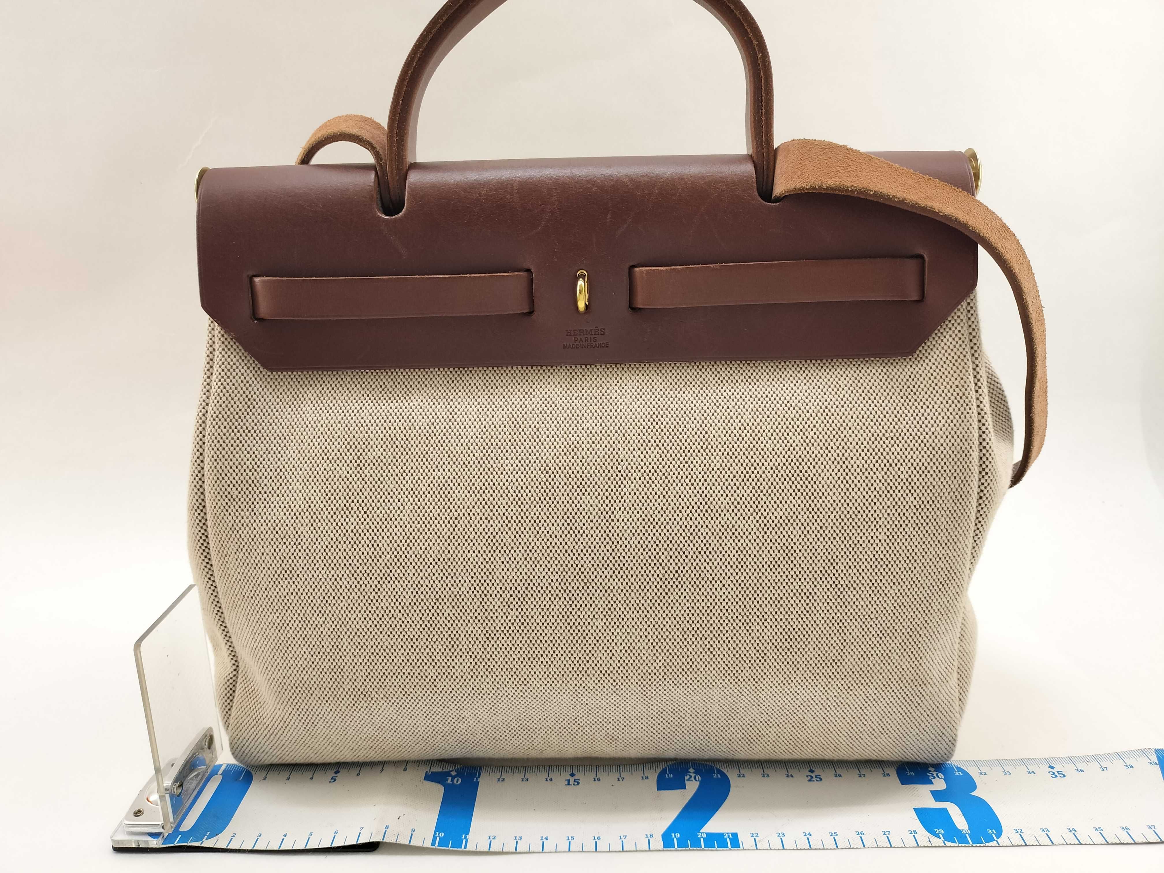 Herbag Canvas x Leather Herbag Brown Gold Hardware ?E Handbag — view 2