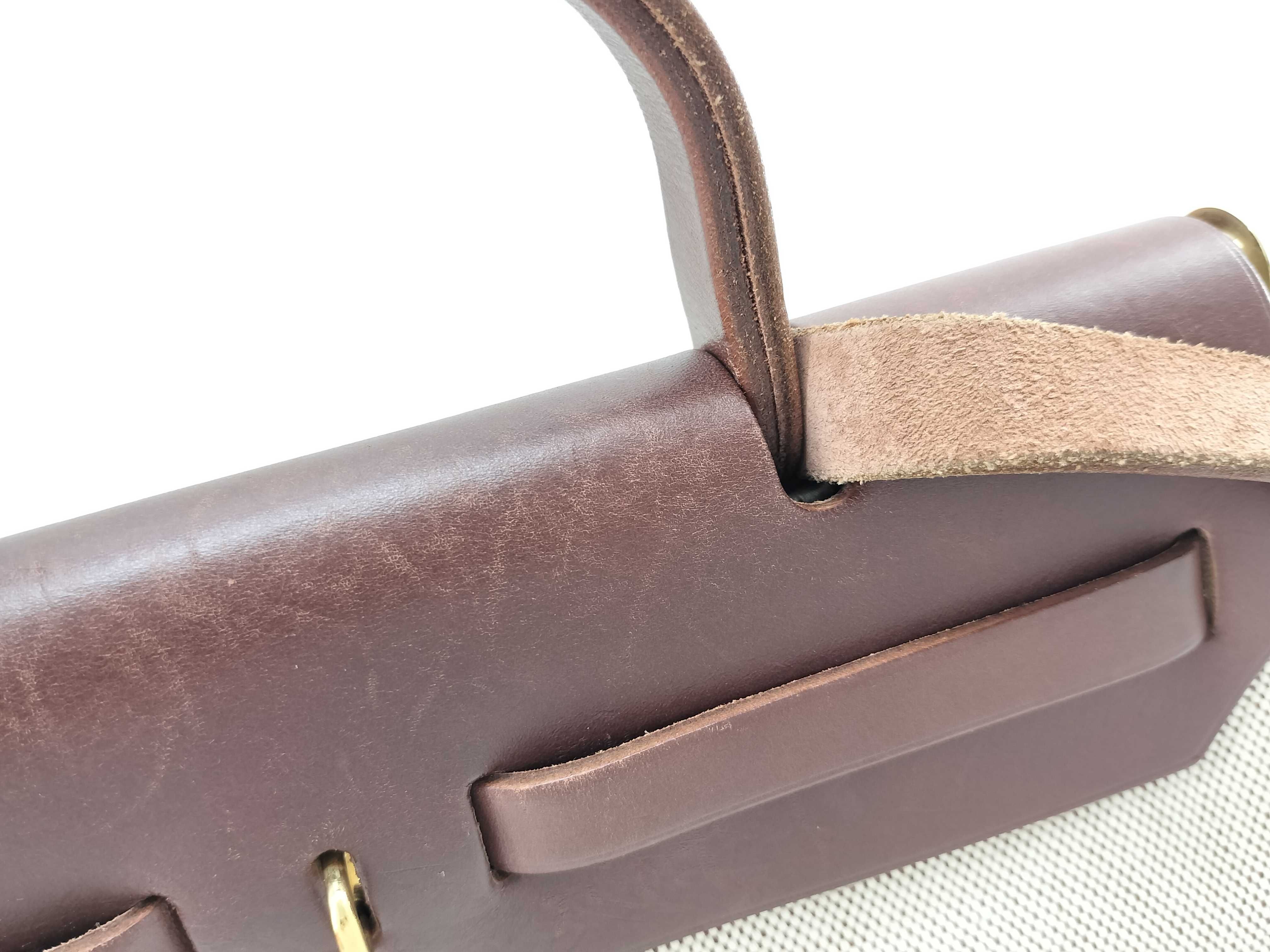 Herbag Canvas x Leather Herbag Brown Gold Hardware ?E Handbag — view 3