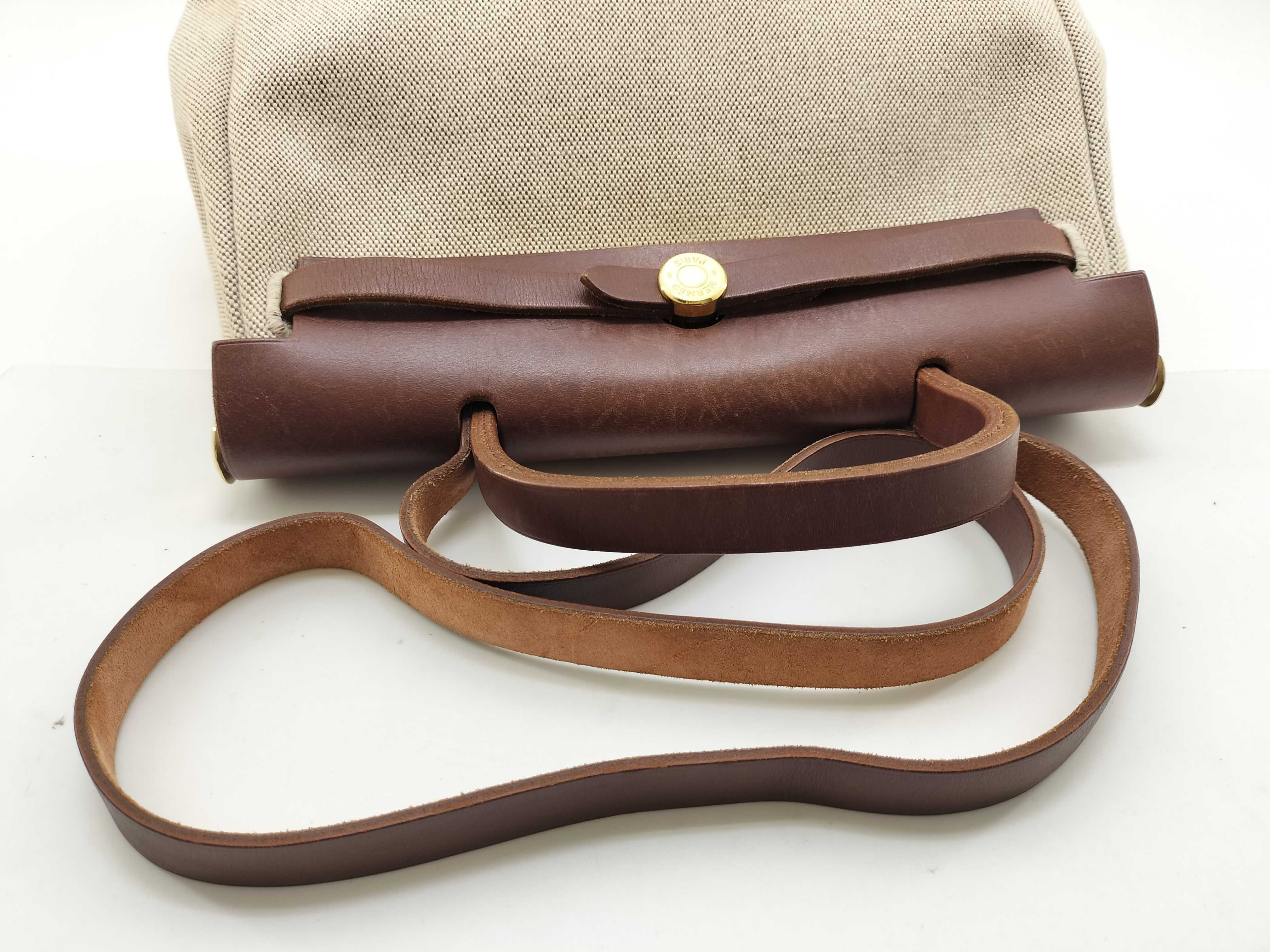 Herbag Canvas x Leather Herbag Brown Gold Hardware ?E Handbag — view 10