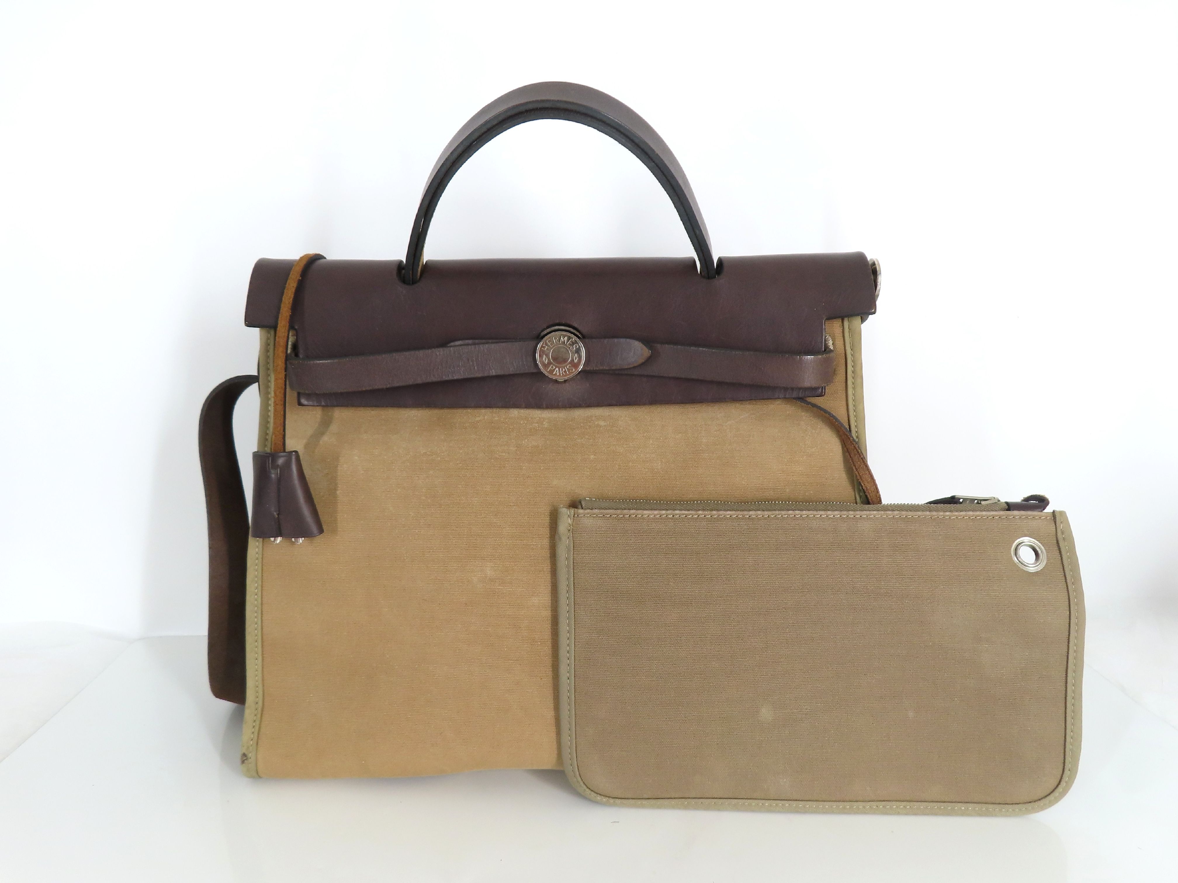 Herbag VN - Herbag Zip PM Toile Officier x Vache Hunter Brown Silver Hardware P Handbag