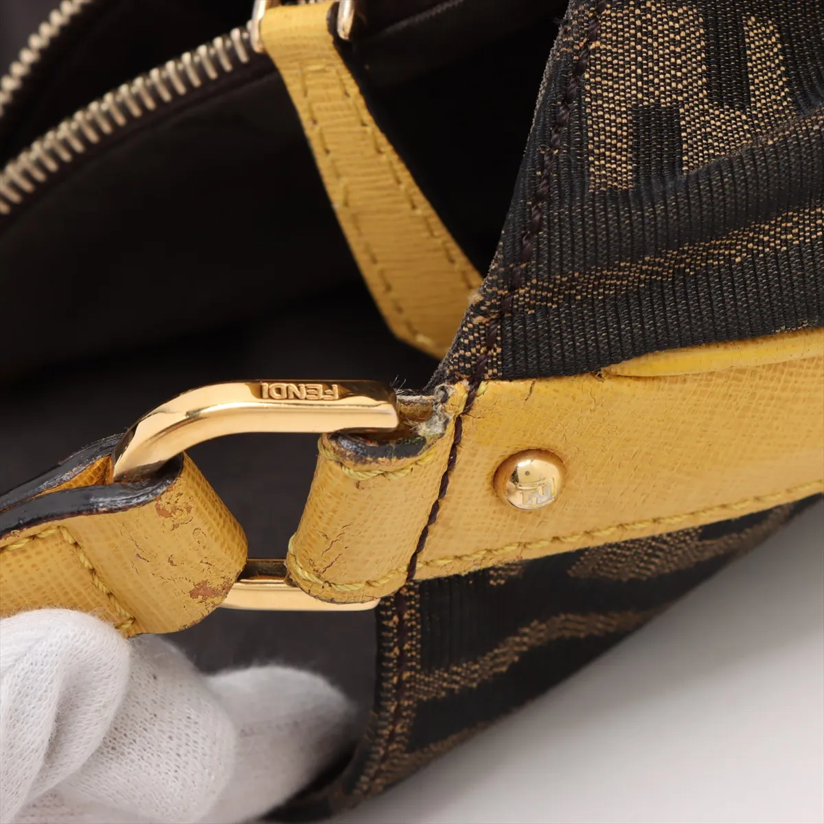 Zucca canvas x leather tote bag brown x yellow 8BR717 — view 13