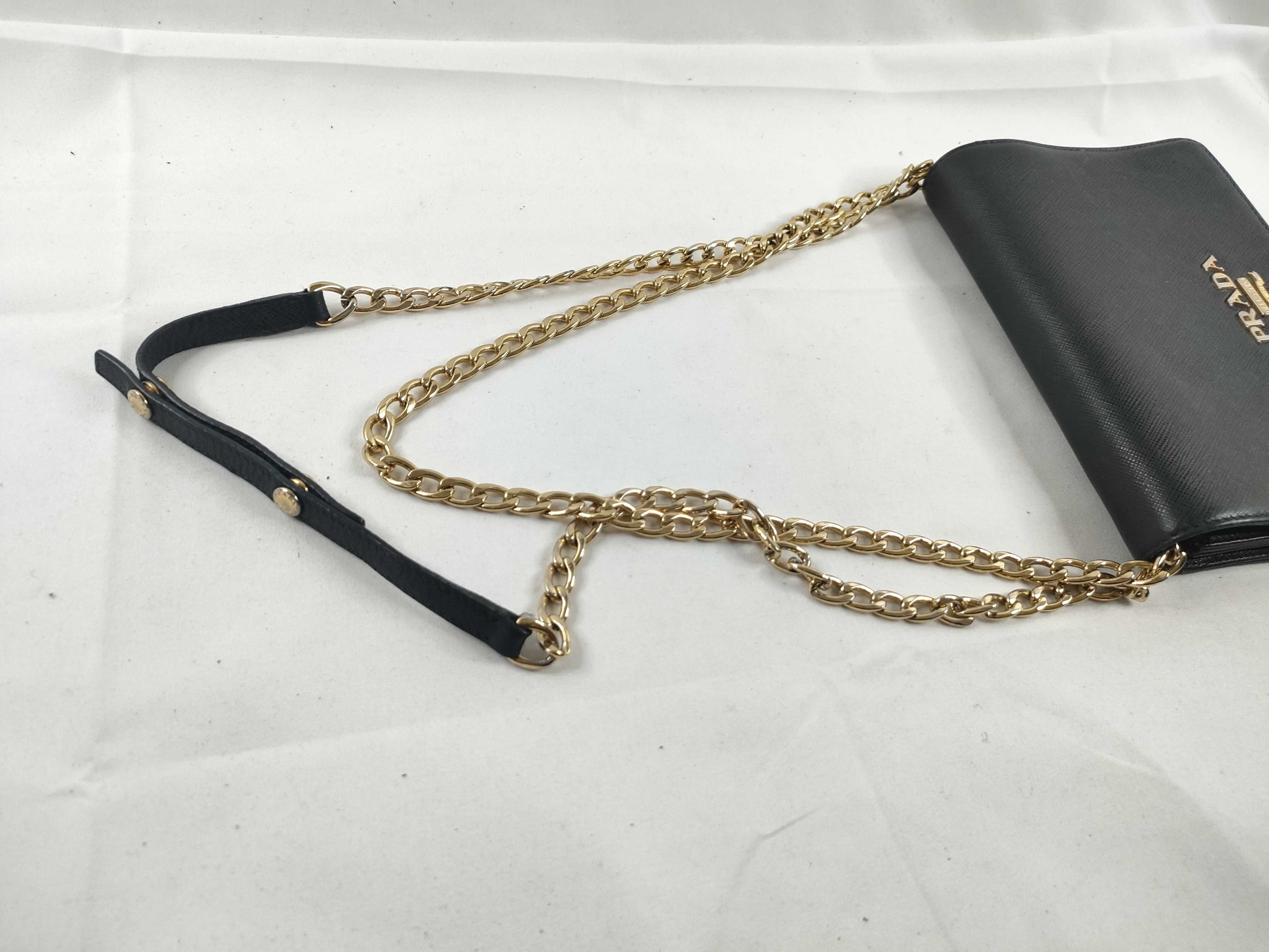 MY- Saffiano Lux Leather Chain Wallet Black 1BP006 - Grade B Shoulder Bag — view 6