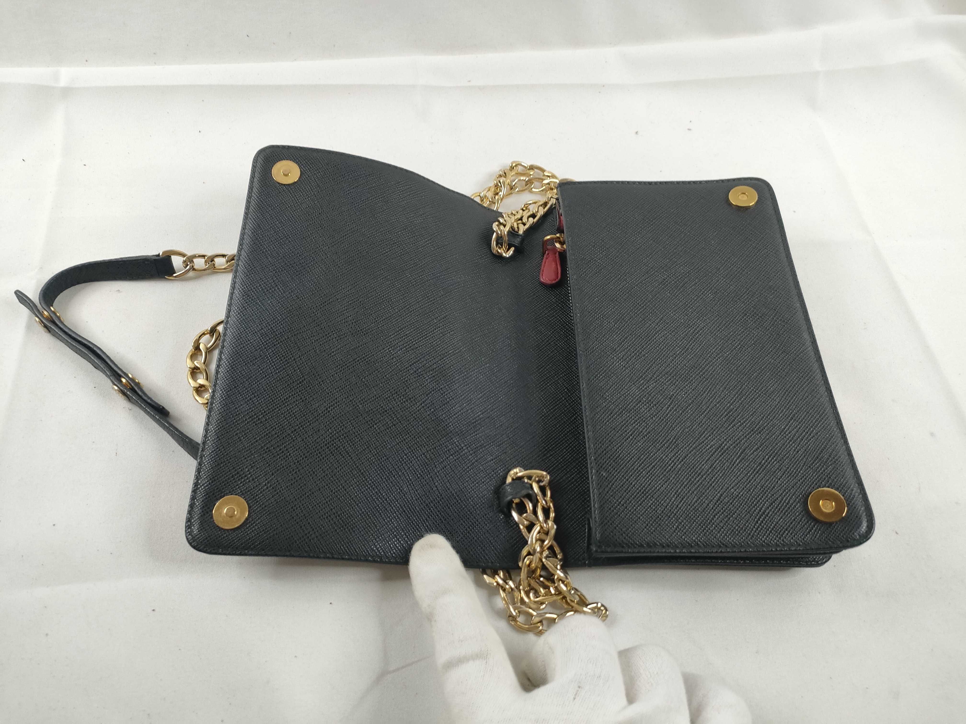 MY- Saffiano Lux Leather Chain Wallet Black 1BP006 - Grade B Shoulder Bag — view 8