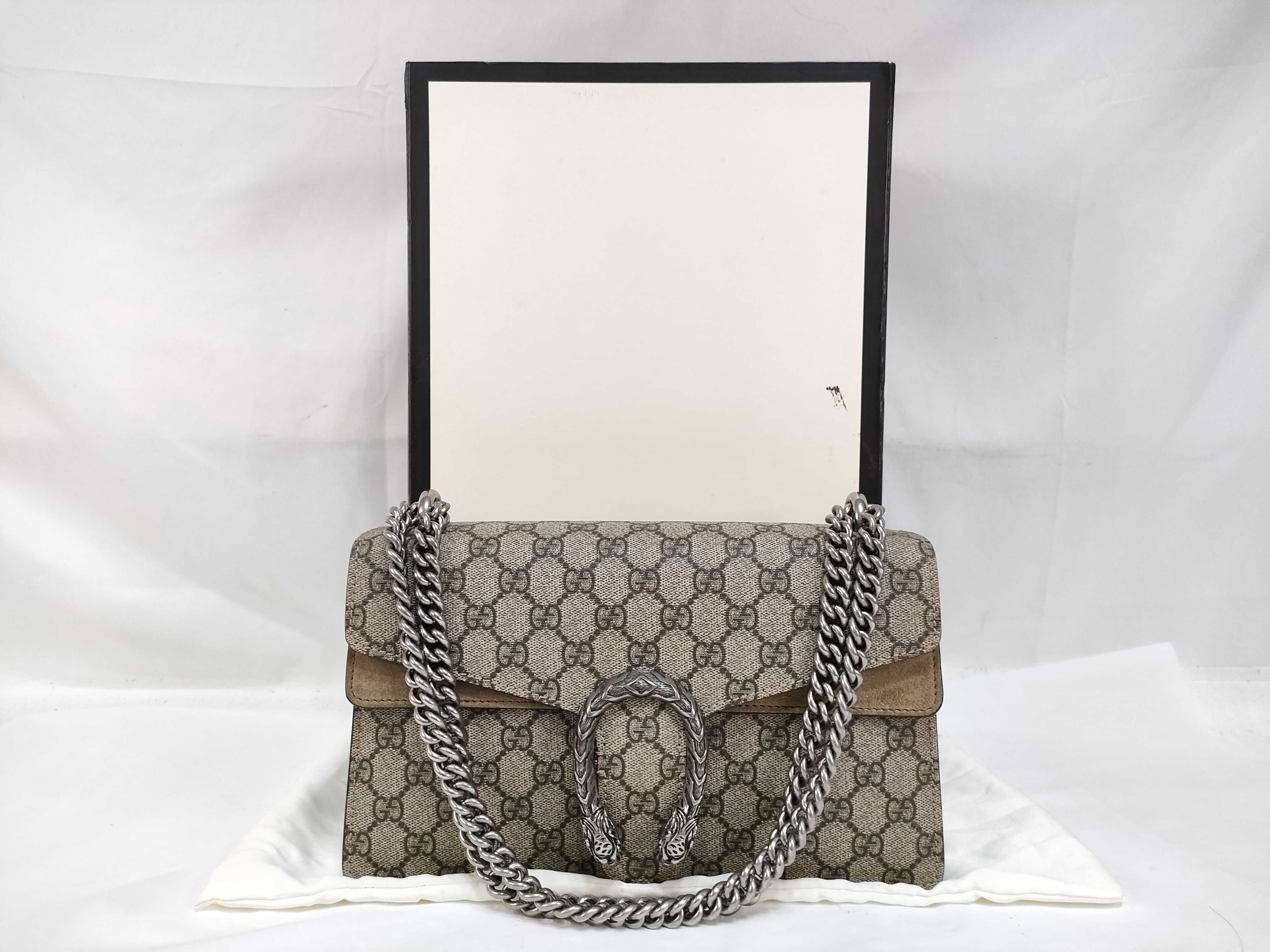 GG Supreme Dionysus PVC x Suede Chain Shoulder Bag, Beige, 400249 (Shoulder Bag)