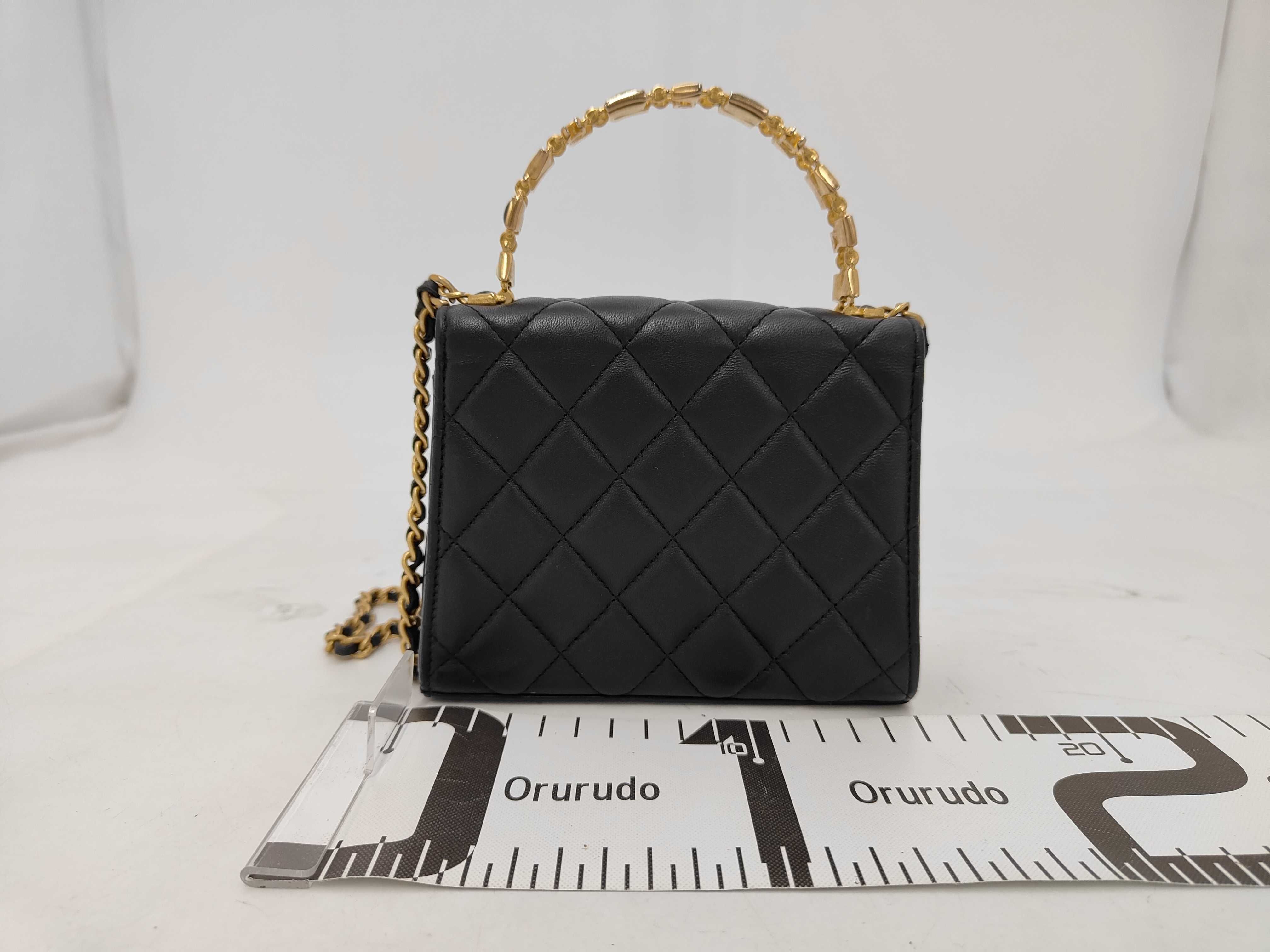 Matelassé Top Handle Mini Flap Bag, Black Lambskin, Chain Shoulder Strap, Gold Hardware. — view 2