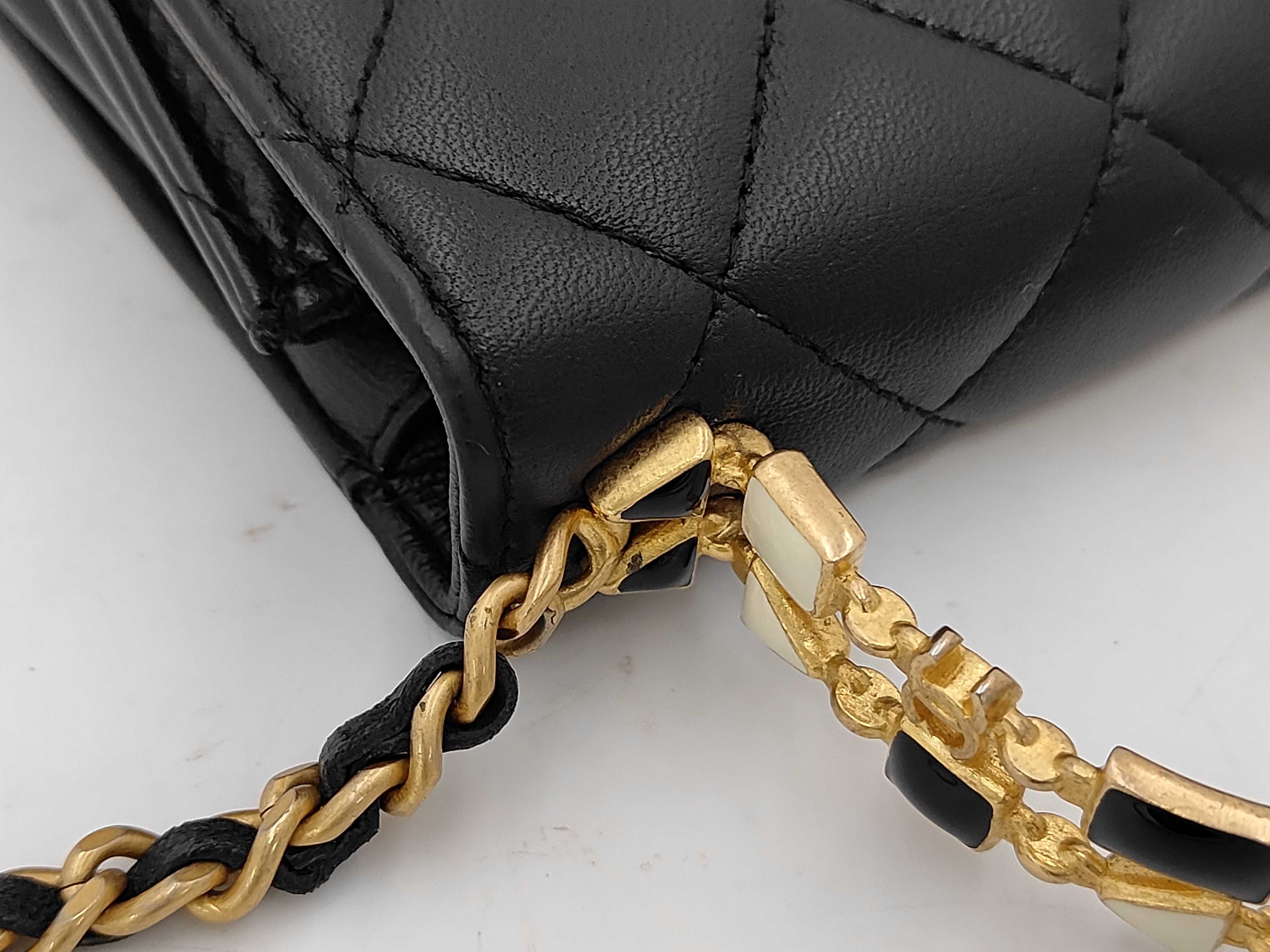 Matelassé Top Handle Mini Flap Bag, Black Lambskin, Chain Shoulder Strap, Gold Hardware. — view 5