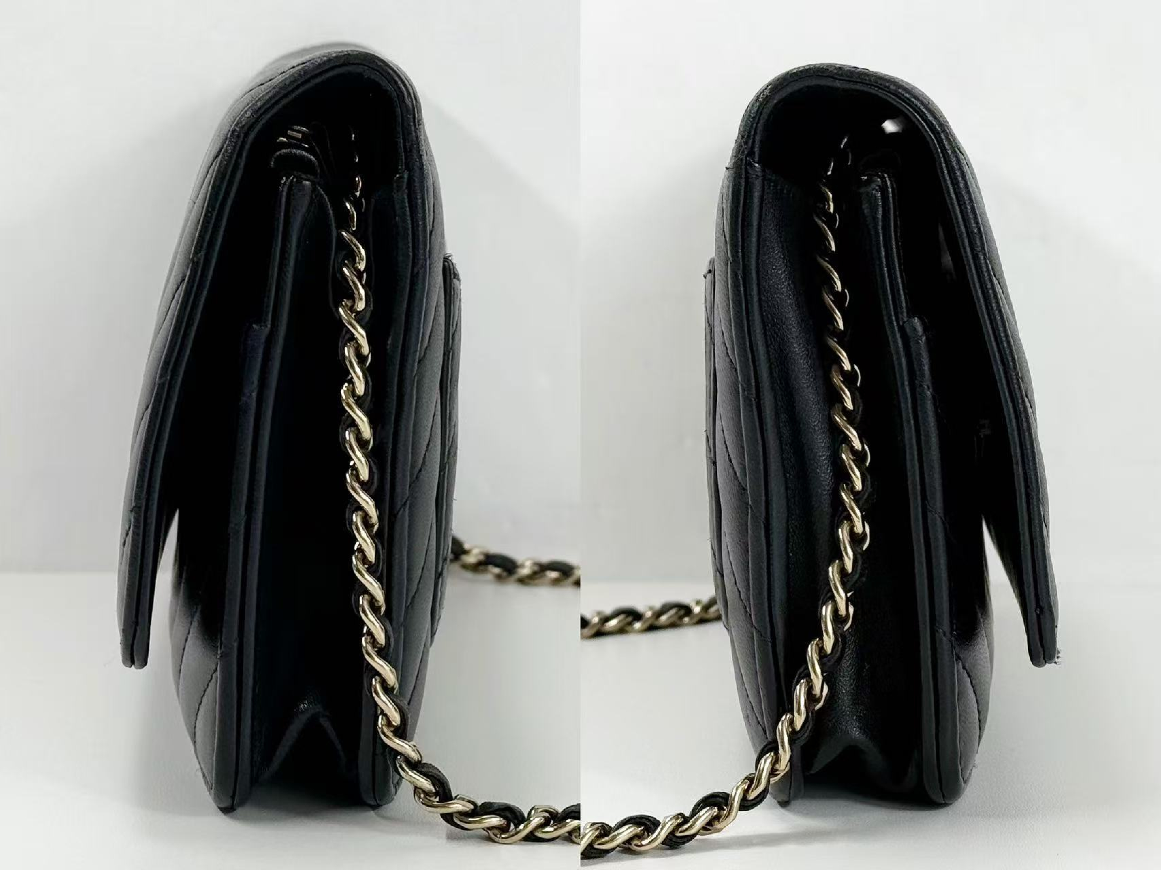 Black Chevron Shoulder Bag, WOC, Approx. 19cm W, Serial Number , Gold Hardware, with Dust Bag and Seal, 24816778, Rank B — view 12