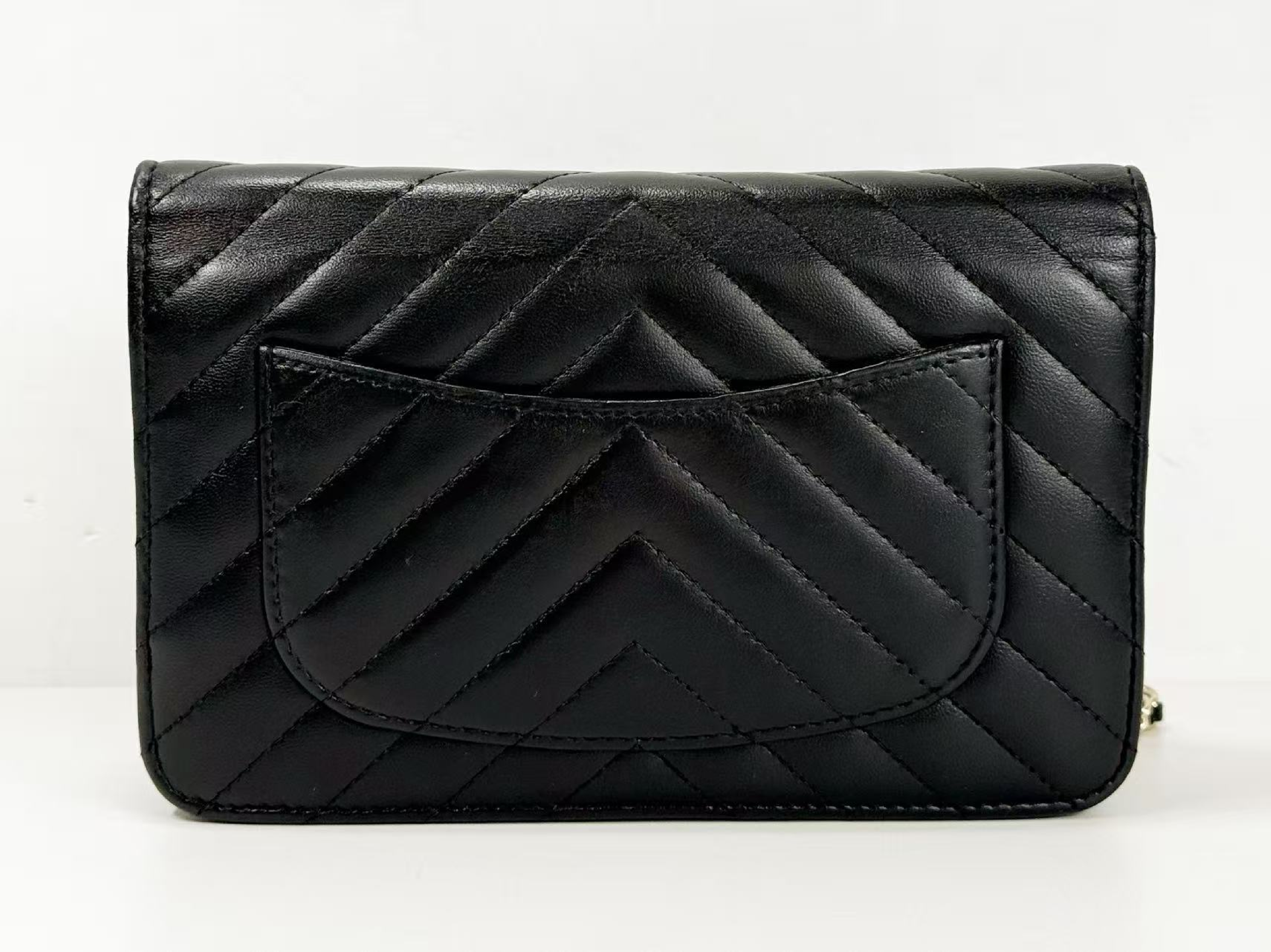 Black Chevron Shoulder Bag, WOC, Approx. 19cm W, Serial Number , Gold Hardware, with Dust Bag and Seal, 24816778, Rank B — view 3