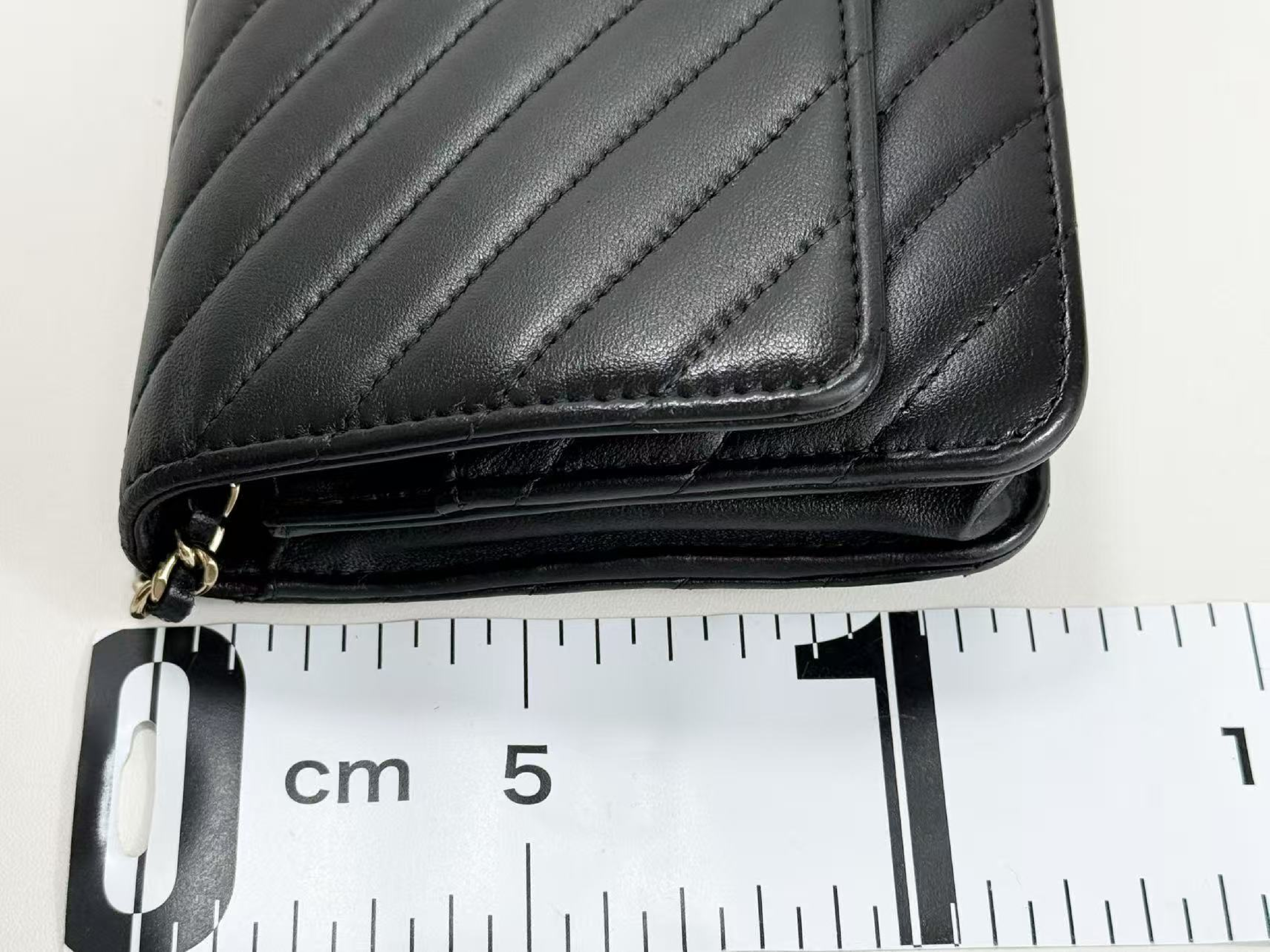 Black Chevron Shoulder Bag, WOC, Approx. 19cm W, Serial Number , Gold Hardware, with Dust Bag and Seal, 24816778, Rank B — view 5