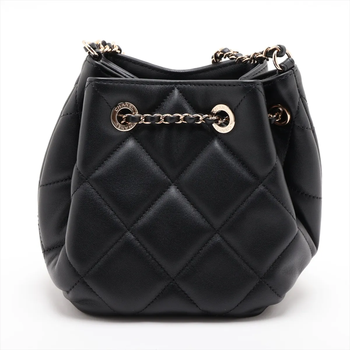 Matelassé Lambskin Chain Shoulder Bag, Drawstring, Black with Gold Hardware, 29624238, Serial Number 29 — view 2