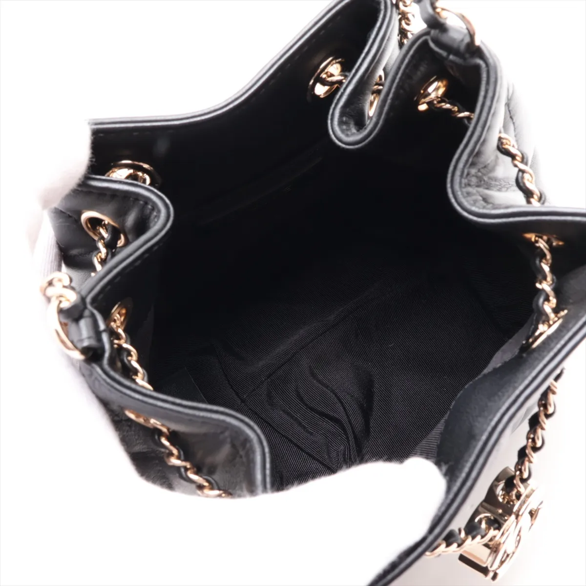 Matelassé Lambskin Chain Shoulder Bag, Drawstring, Black with Gold Hardware, 29624238, Serial Number 29 — view 6