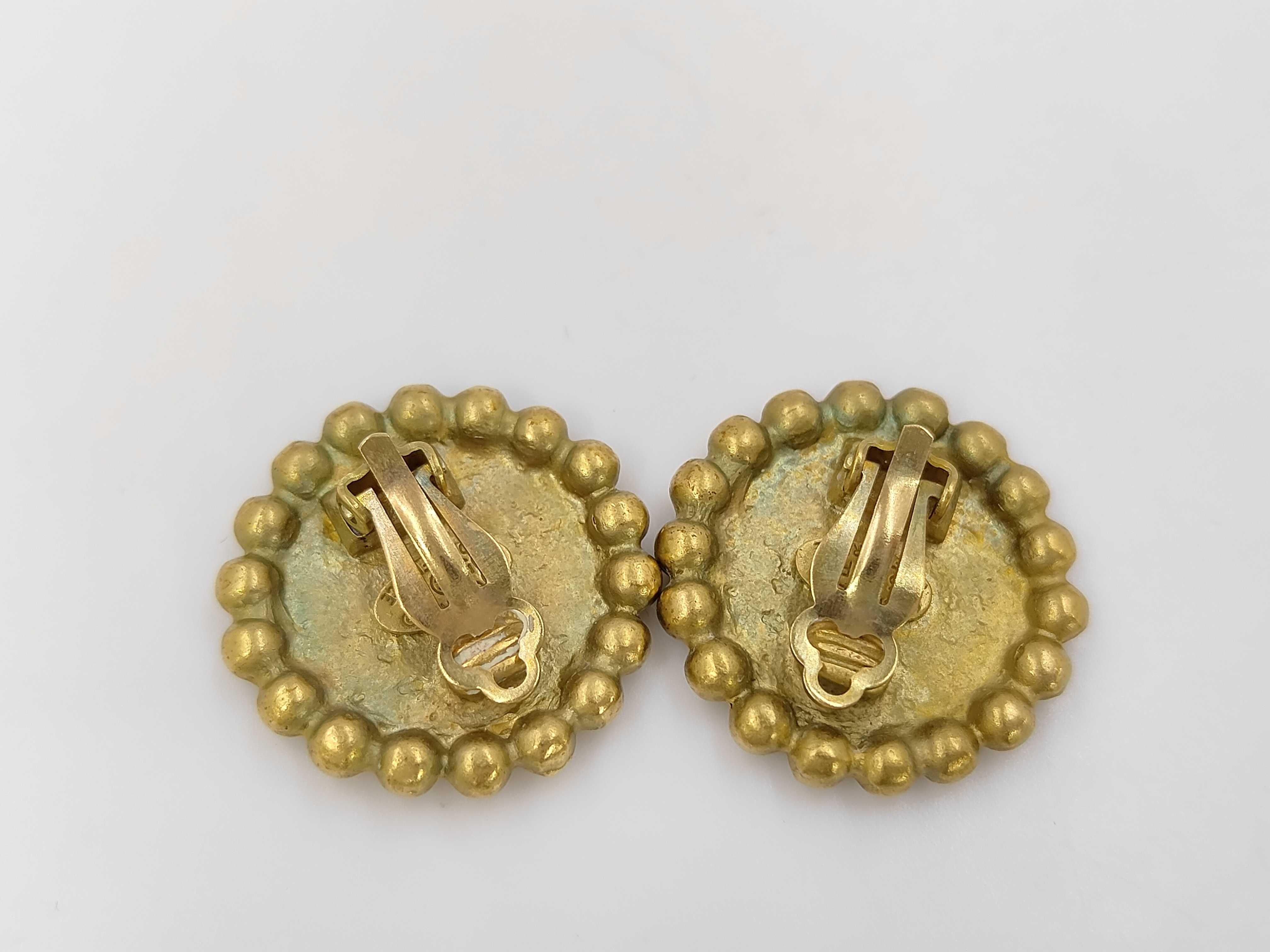 Gold and Black Plated Vintage Coco Mark Round Earrings — view 2