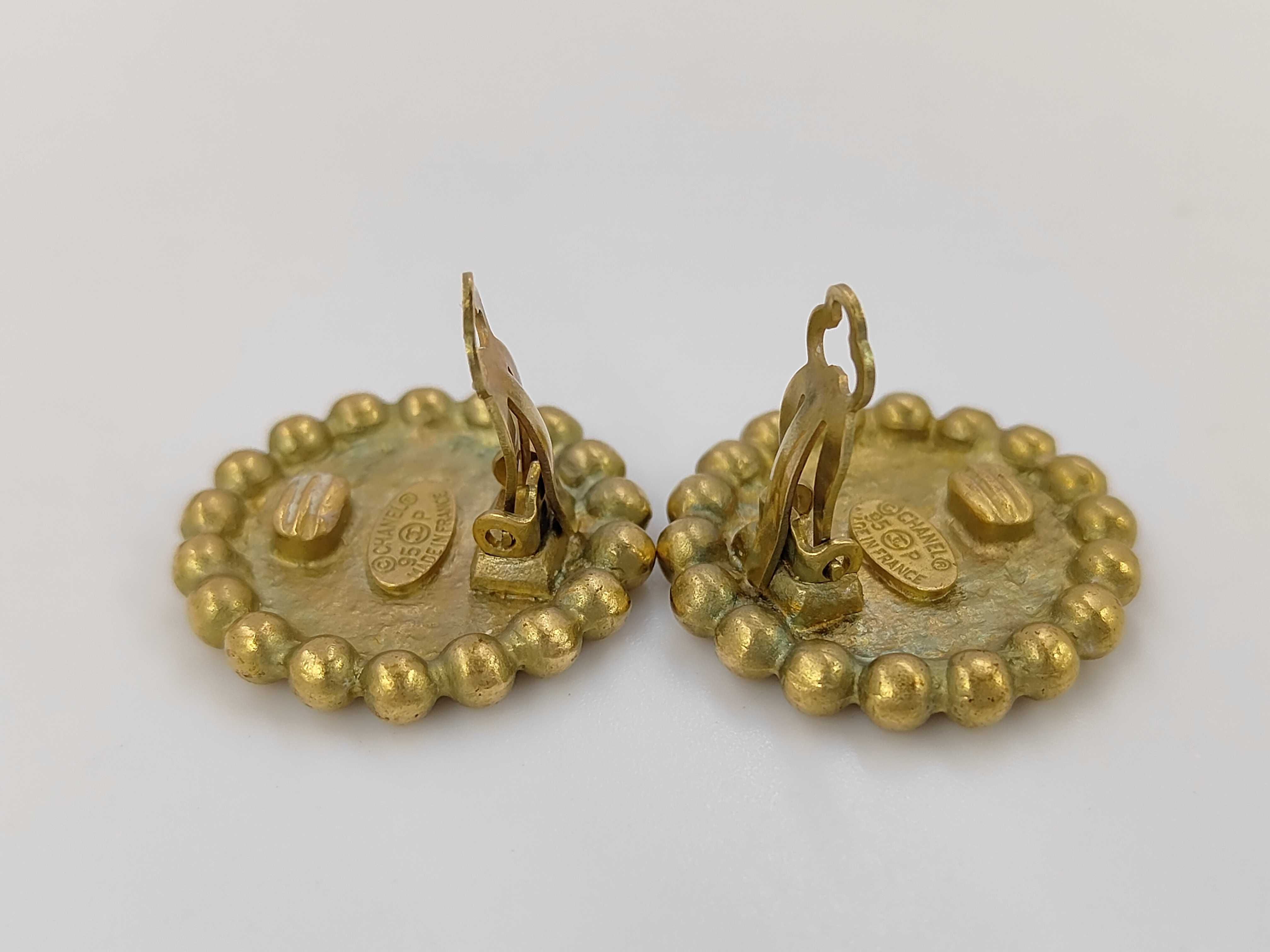 Gold and Black Plated Vintage Coco Mark Round Earrings — view 4