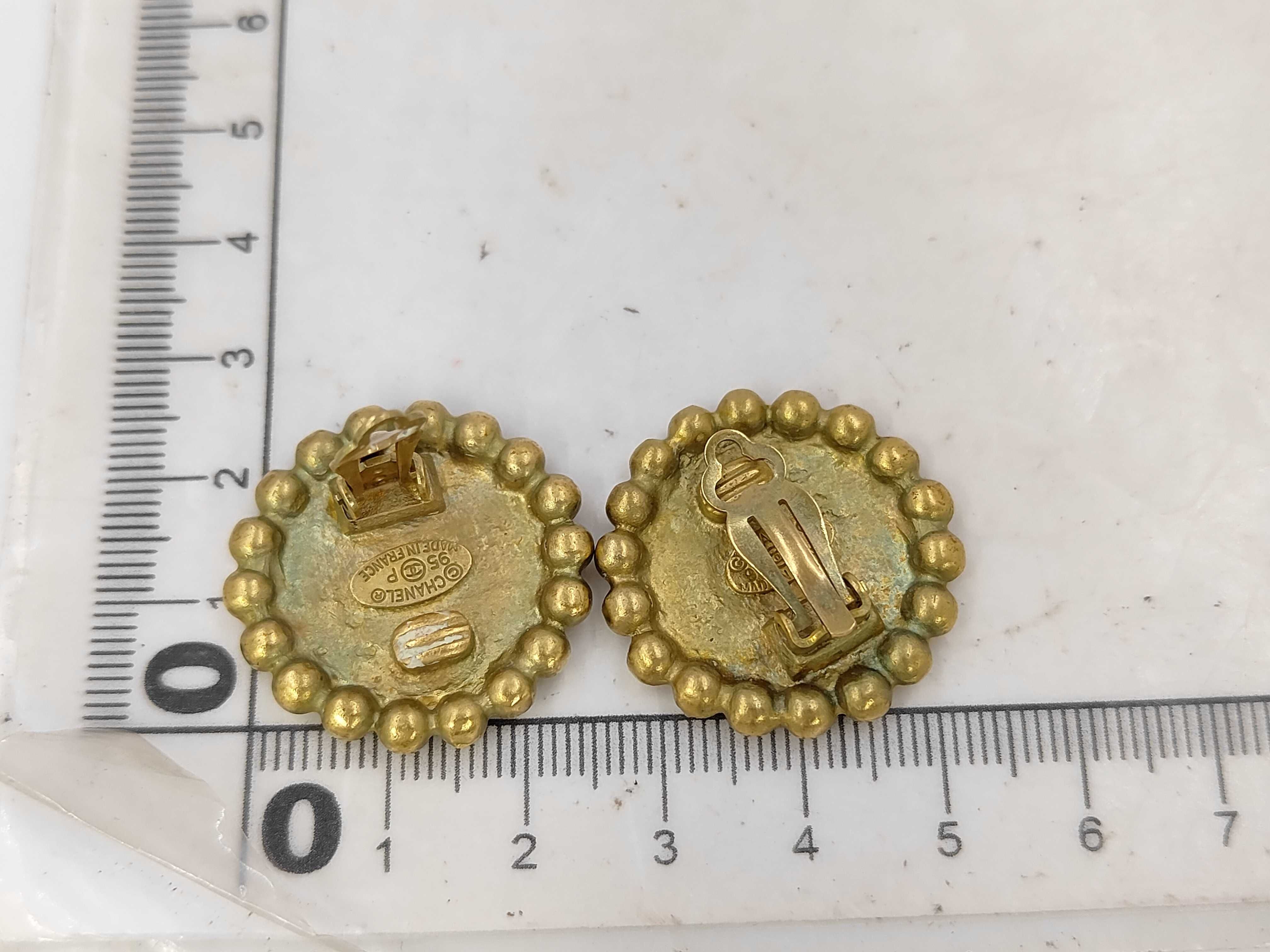 Gold and Black Plated Vintage Coco Mark Round Earrings — view 7