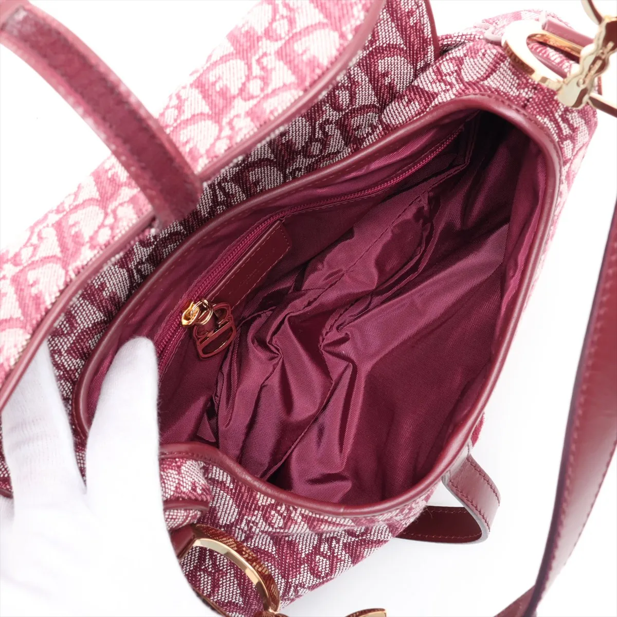 Trotter Saddle Canvas x Leather Handbag, Pink — view 7