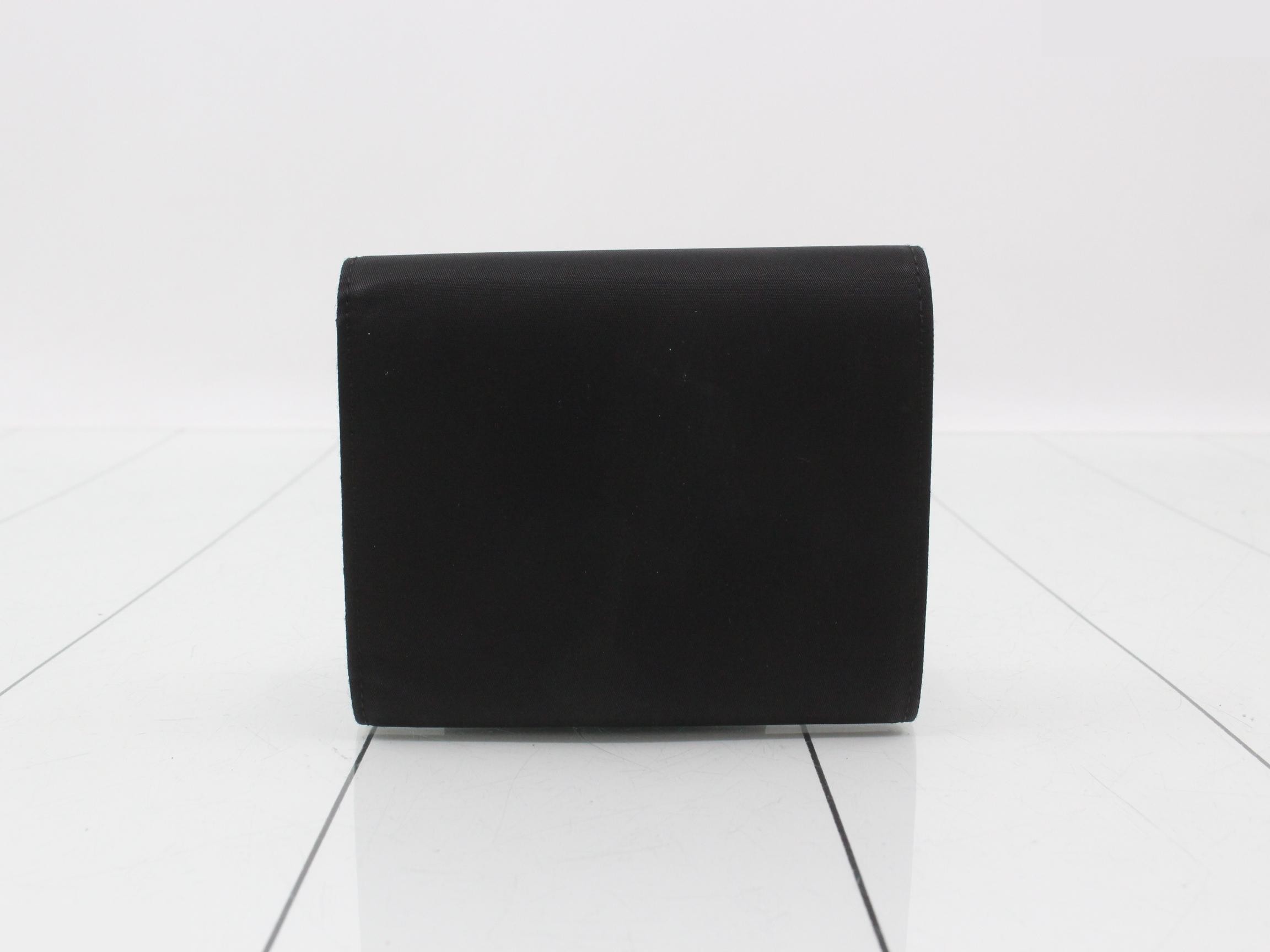 Triangle logo plate trifold wallet, nylon x leather, black — view 2