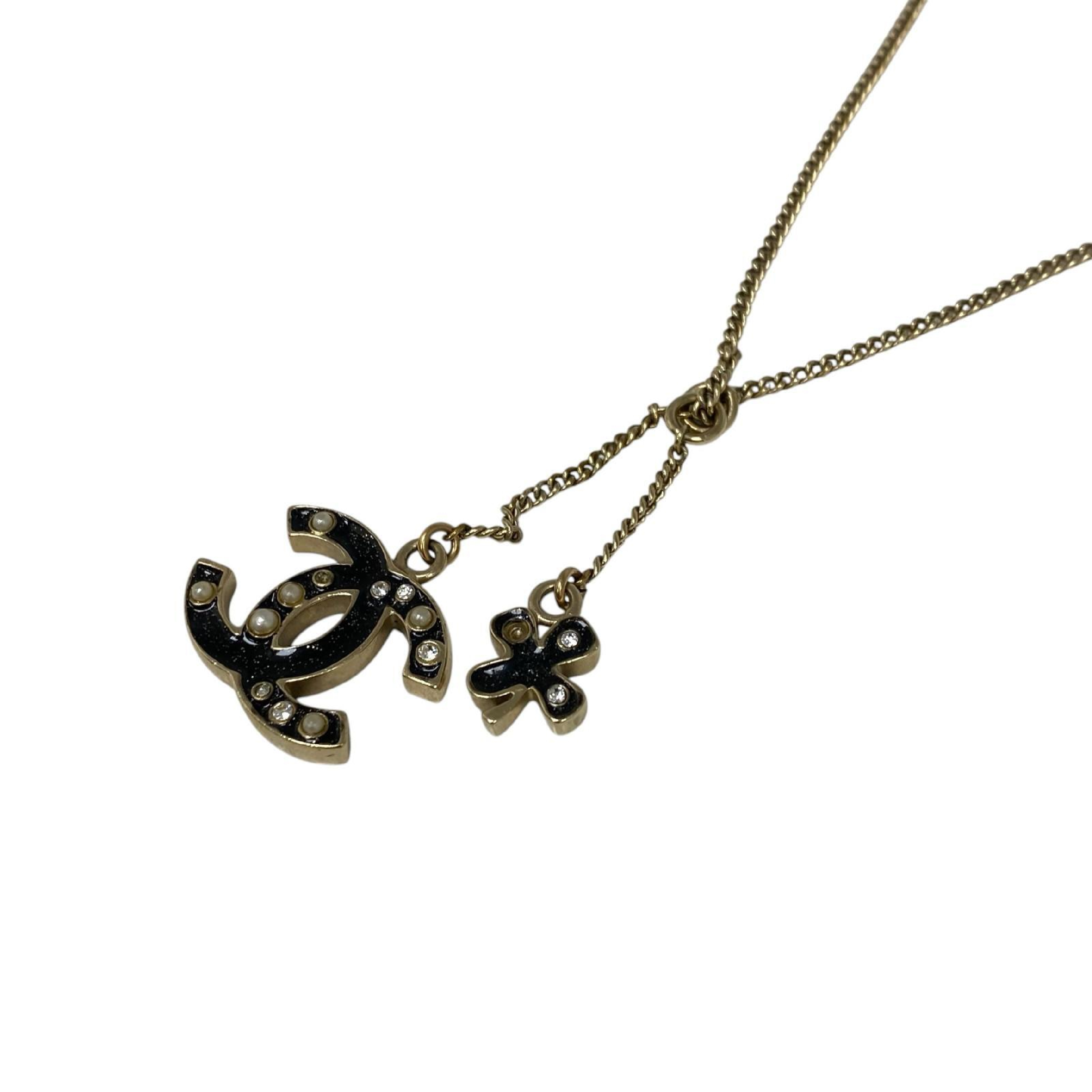 【*Shipped from: Hong Kong*】CHANEL ( ) Black Gold Color Metal Coco Mark Clover 07A Necklace — view 2