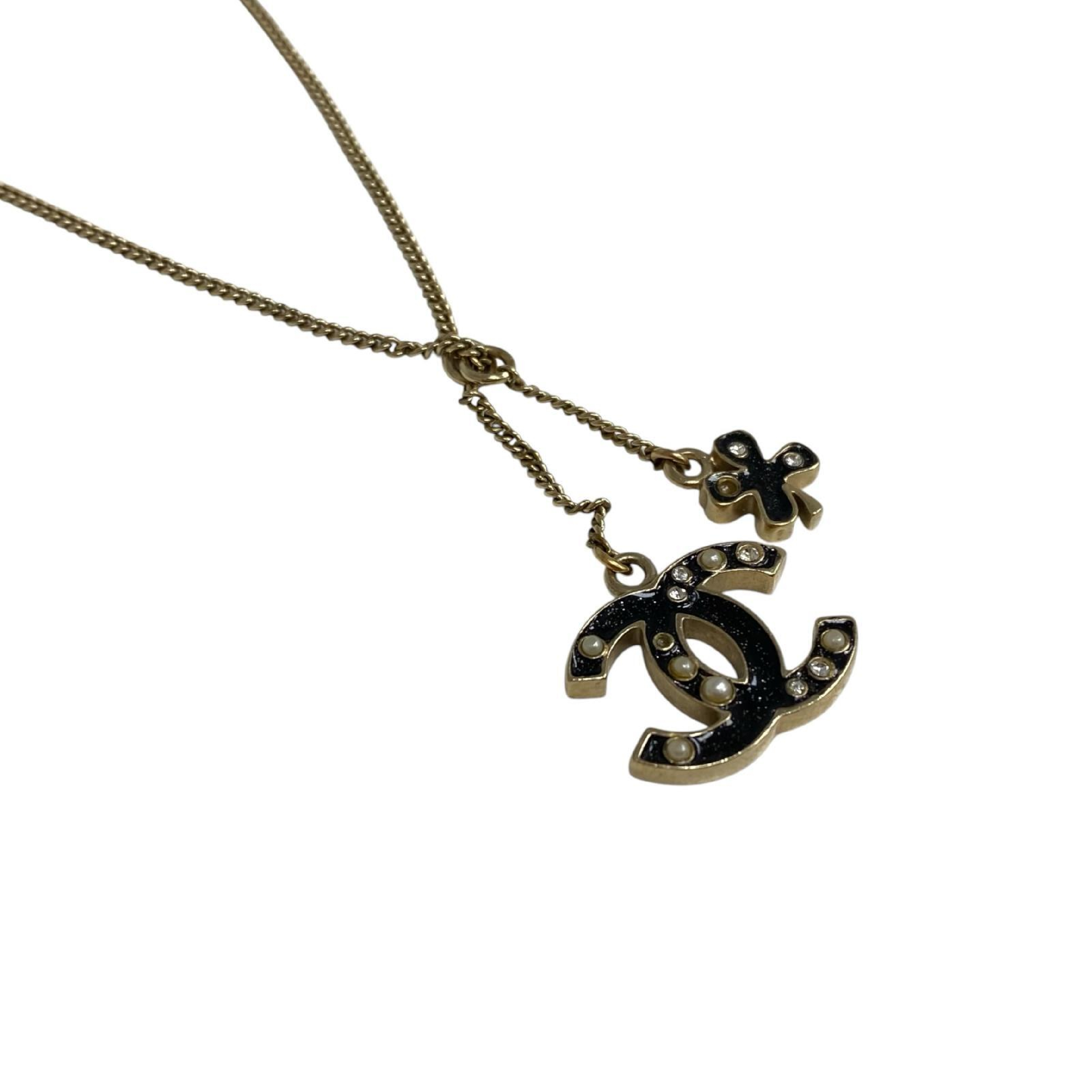 【*Shipped from: Hong Kong*】CHANEL ( ) Black Gold Color Metal Coco Mark Clover 07A Necklace — view 3