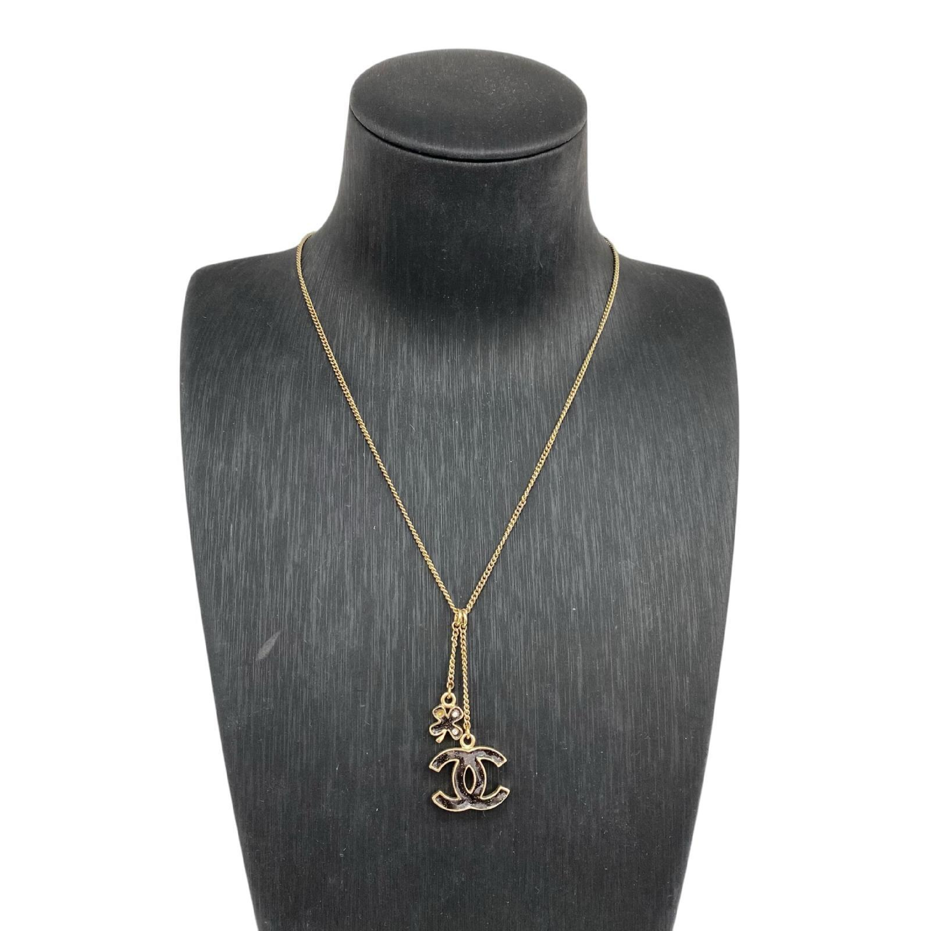 【*Shipped from: Hong Kong*】CHANEL ( ) Black Gold Color Metal Coco Mark Clover 07A Necklace — view 4