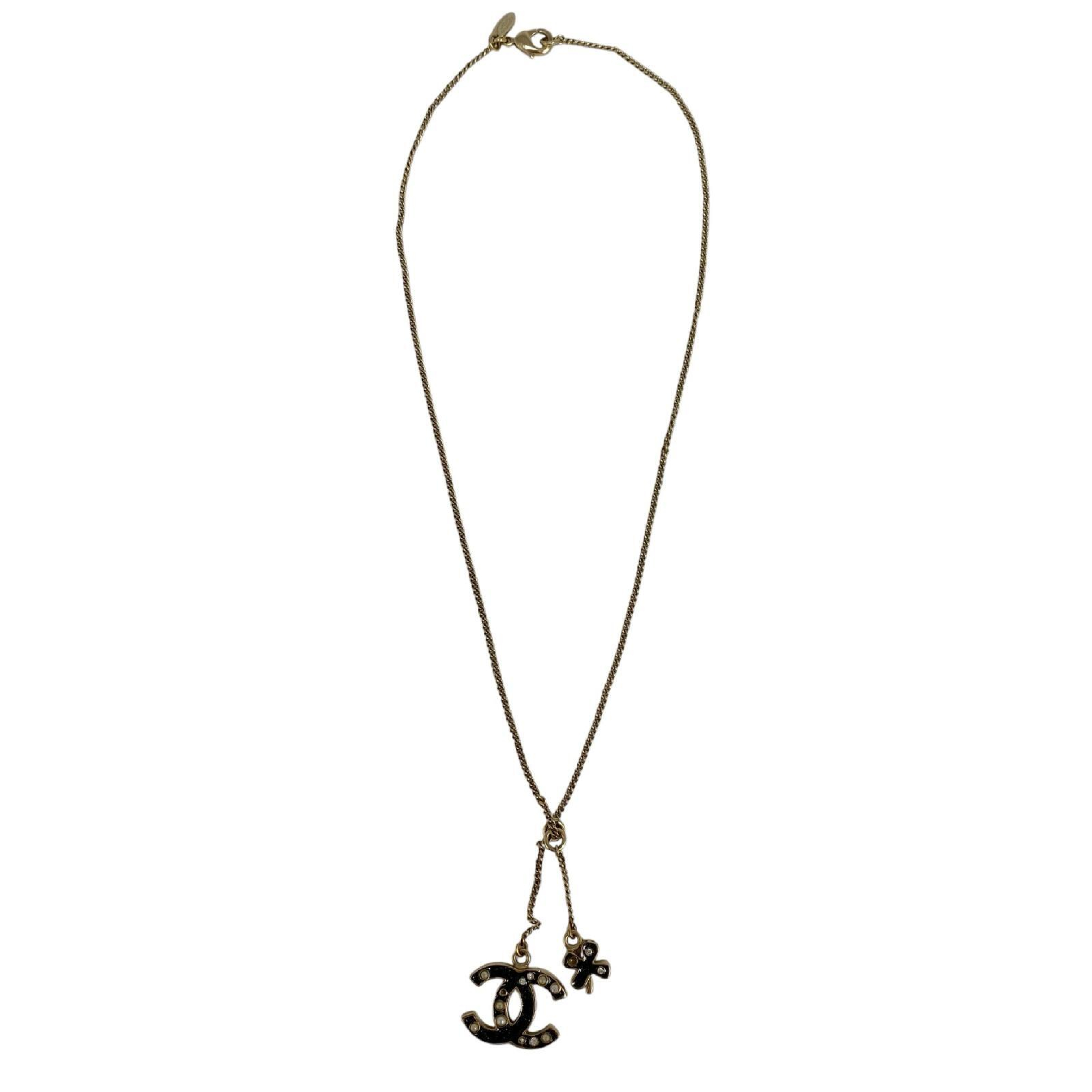 【*Shipped from: Hong Kong*】CHANEL ( ) Black Gold Color Metal Coco Mark Clover 07A Necklace — view 5