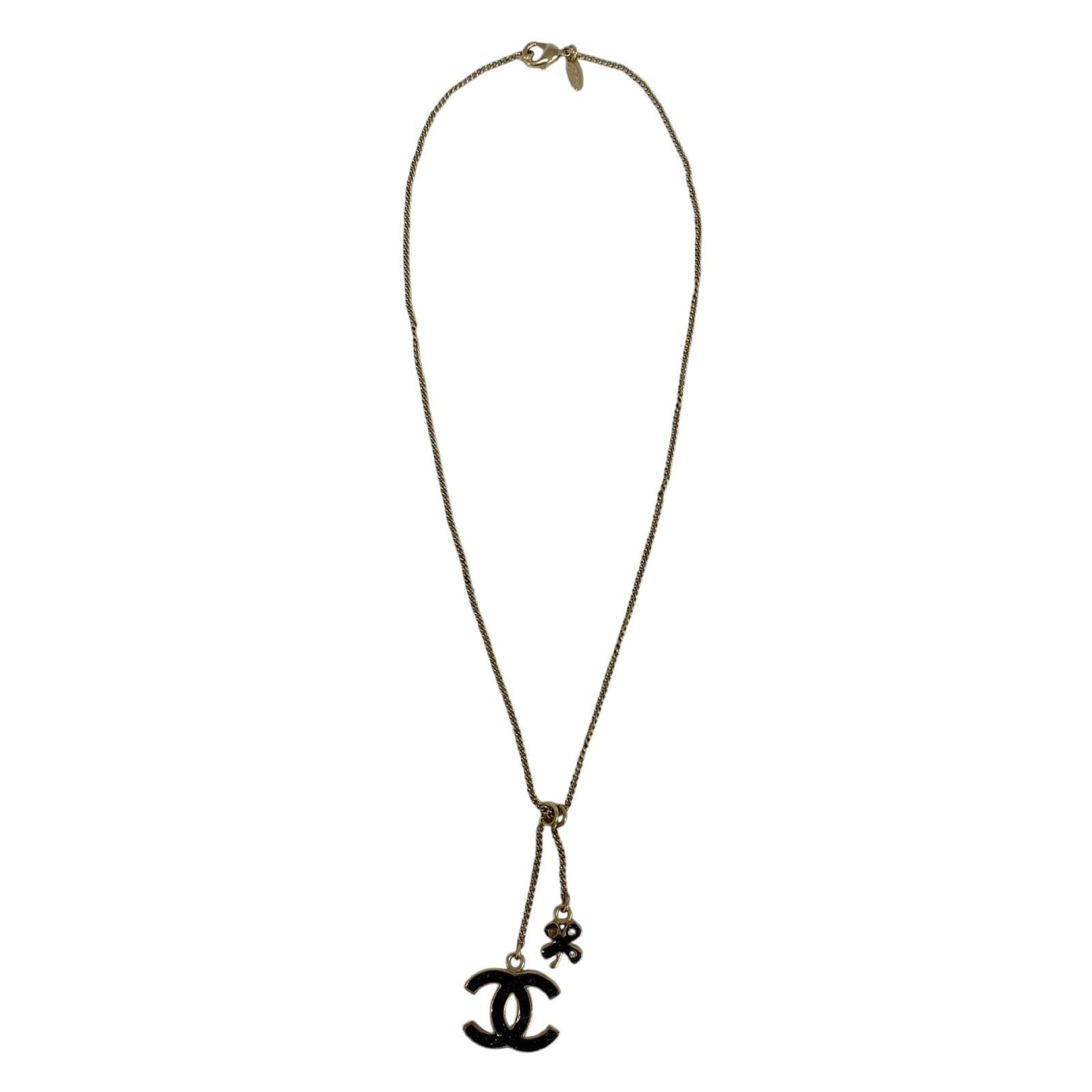 【*Shipped from: Hong Kong*】CHANEL ( ) Black Gold Color Metal Coco Mark Clover 07A Necklace — view 8