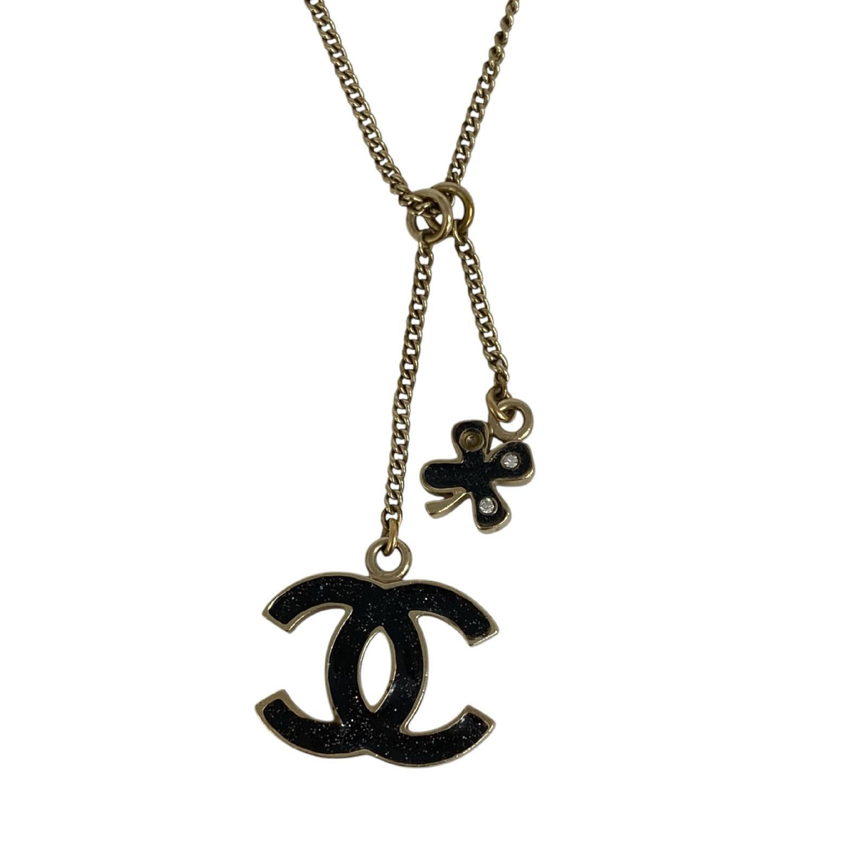 【*Shipped from: Hong Kong*】CHANEL ( ) Black Gold Color Metal Coco Mark Clover 07A Necklace — view 9