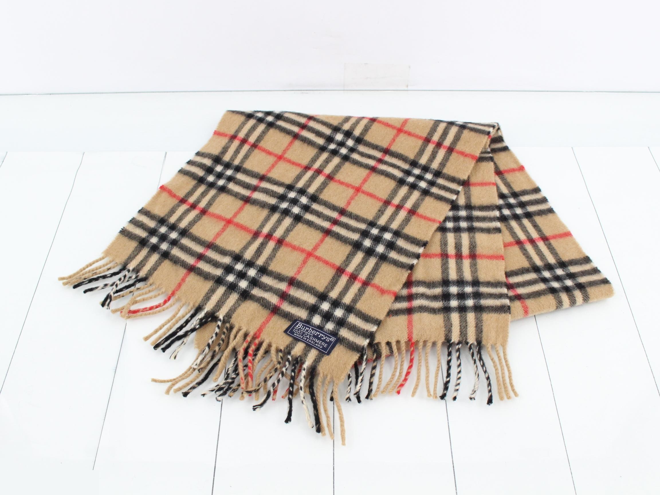 100% Cashmere Scarf, Brown, Nova Check Pattern — view 2