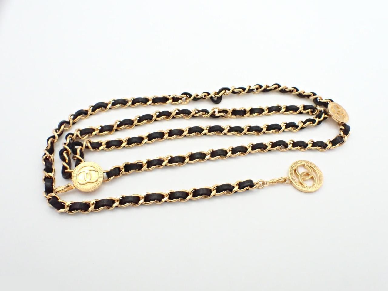 Chain belt, leather x gold, chain approximately 85cm — view 2