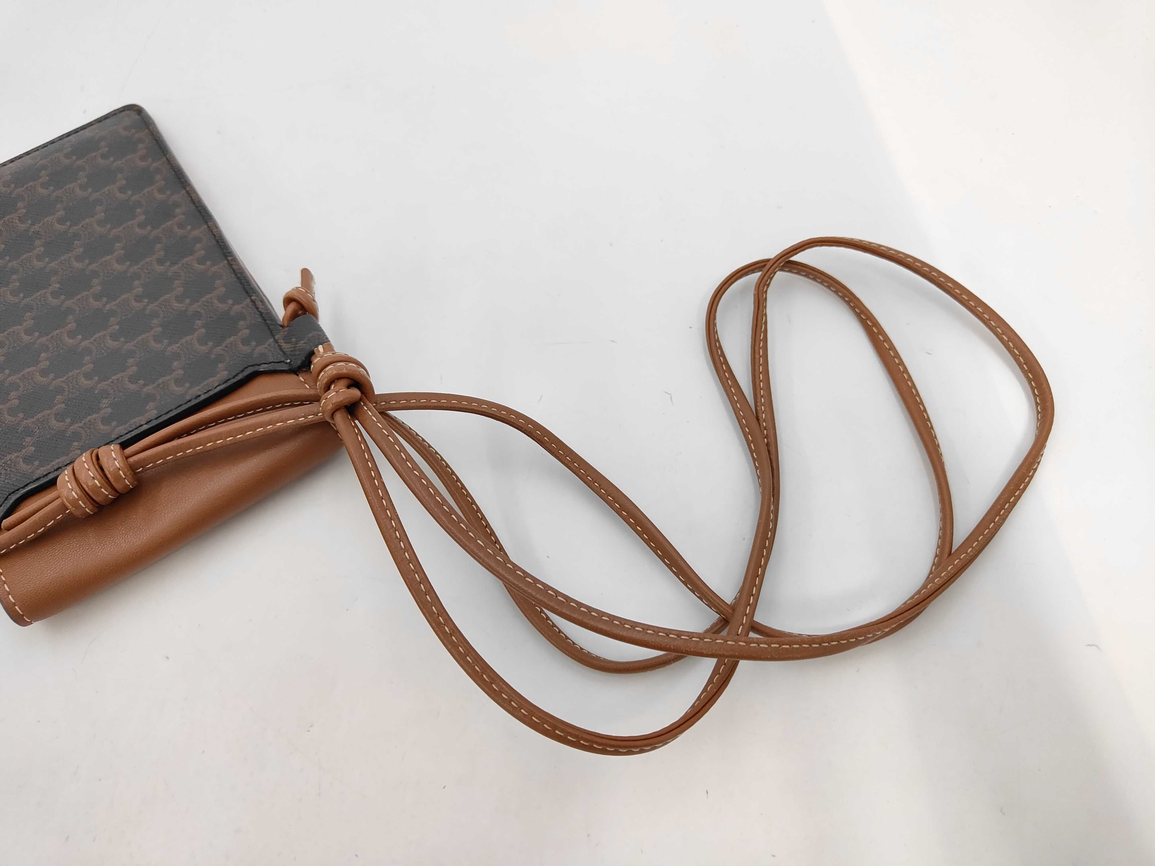 Triomphe Phone Case Shoulder Bag in Brown Coated Canvas — view 6
