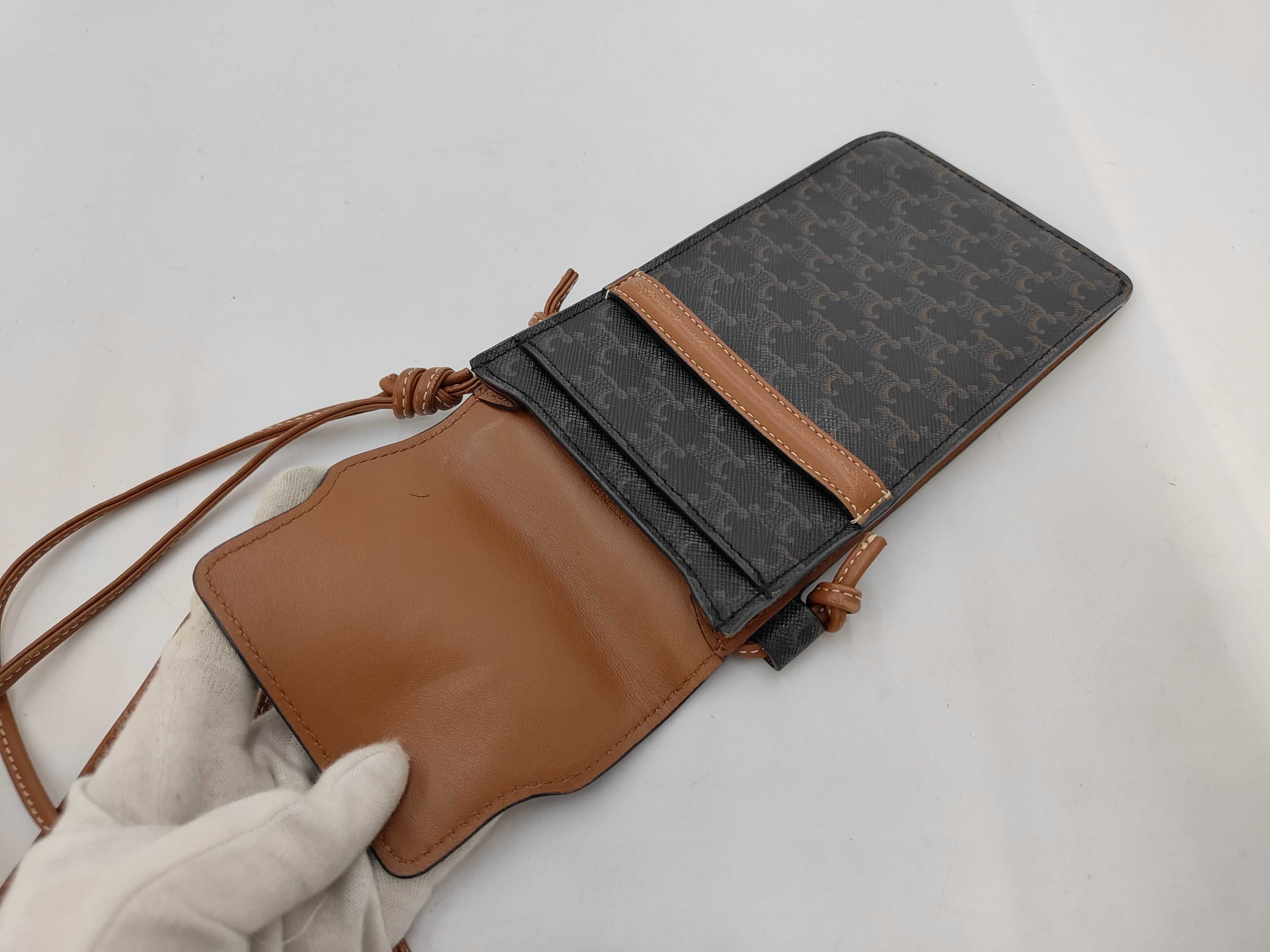 Triomphe Phone Case Shoulder Bag in Brown Coated Canvas — view 9