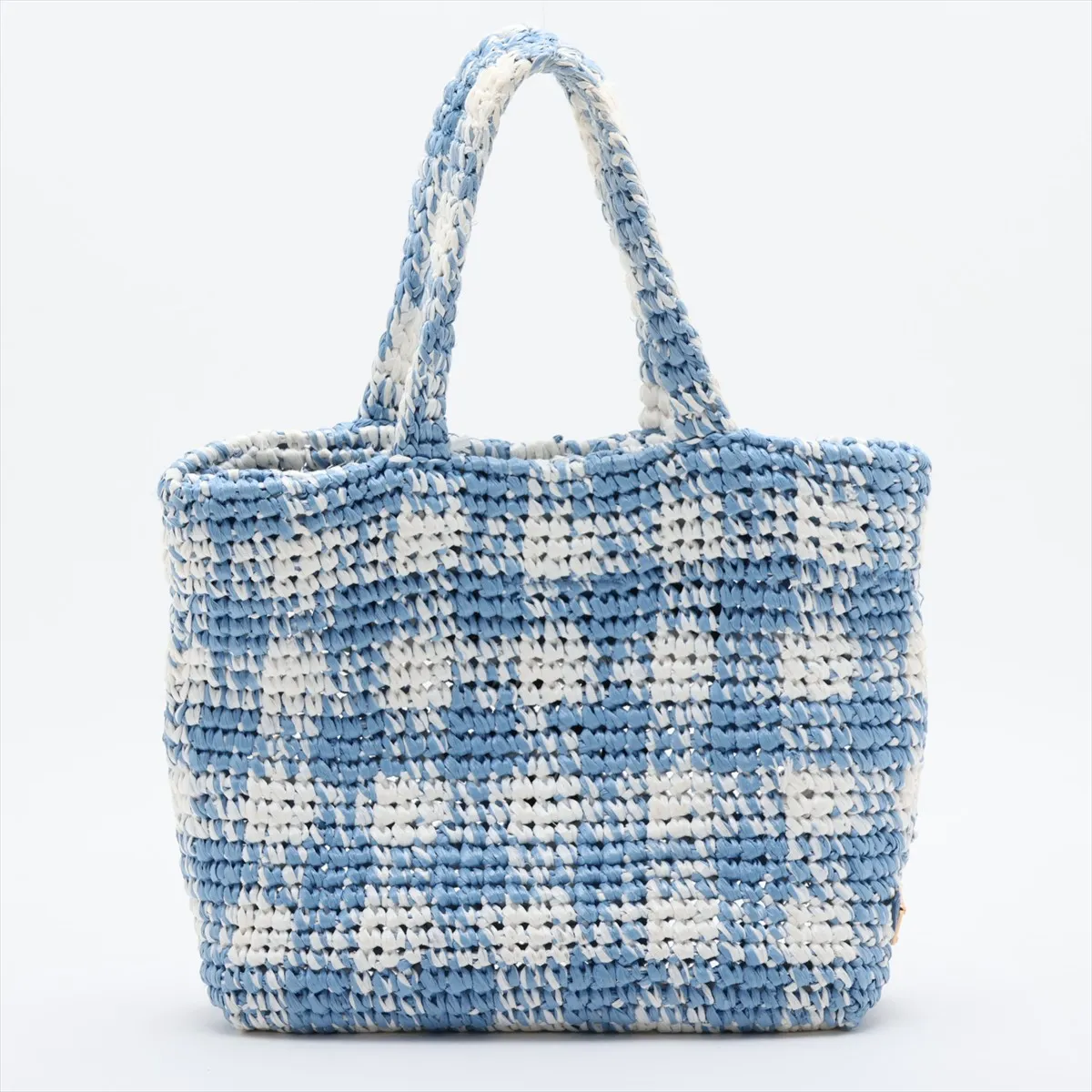 raffia handbag, blue x white — view 2