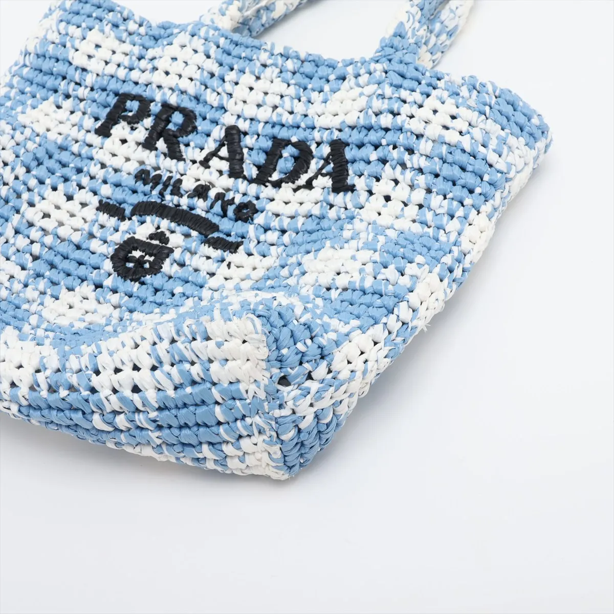 raffia handbag, blue x white — view 3