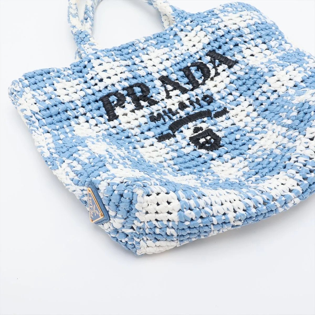 raffia handbag, blue x white — view 4
