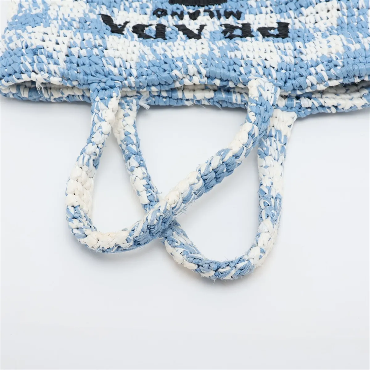 raffia handbag, blue x white — view 5