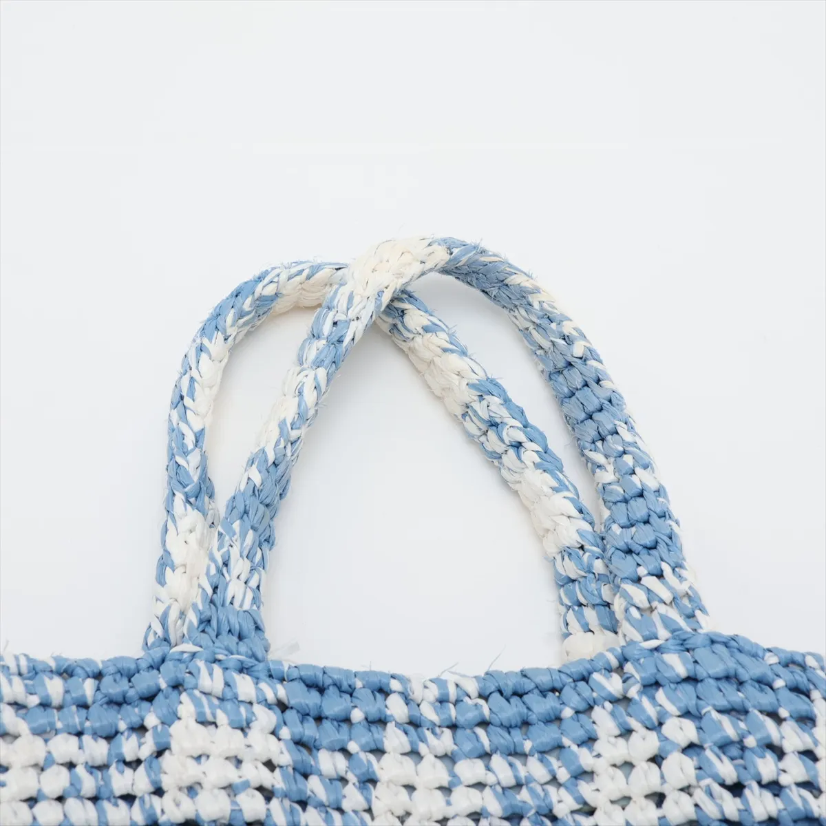 raffia handbag, blue x white — view 6