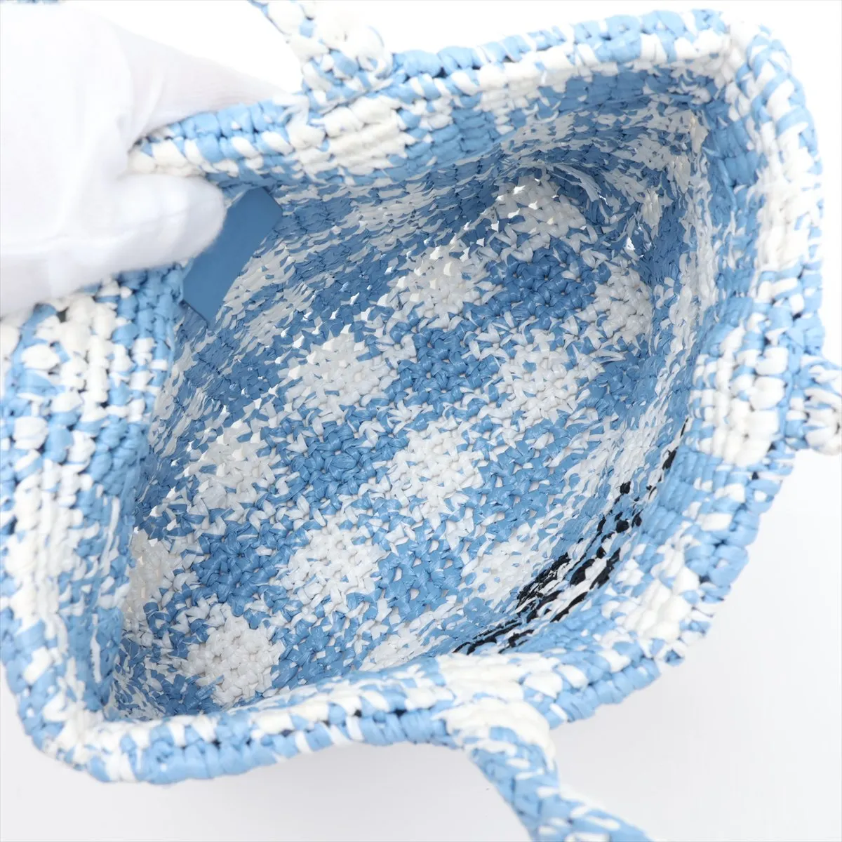 raffia handbag, blue x white — view 7
