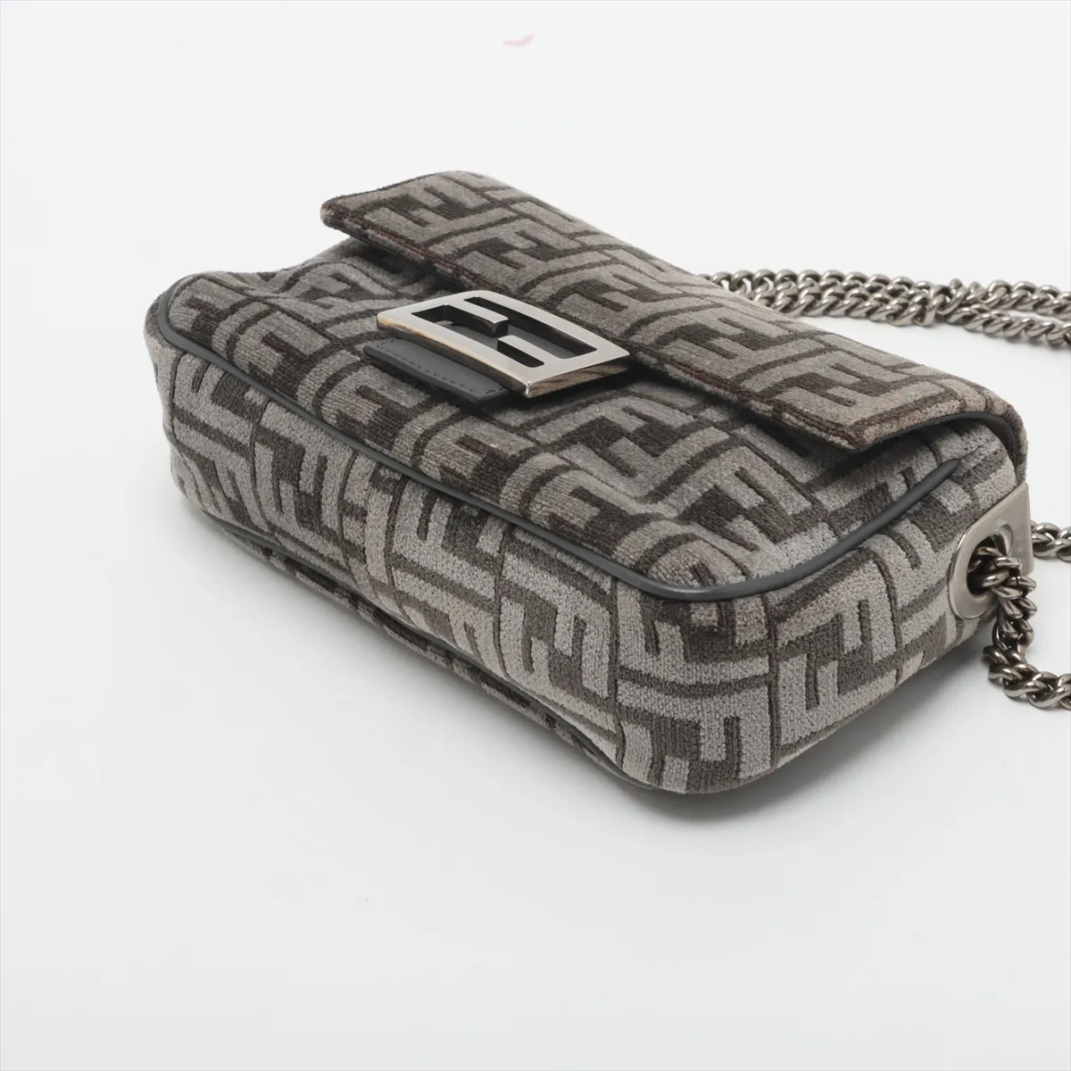 Zucca Bucket Fabric x Leather Chain Shoulder Bag, Gray, 8BR793 — view 3