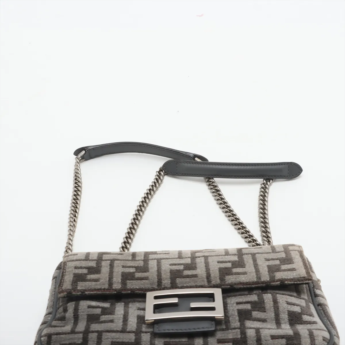 Zucca Bucket Fabric x Leather Chain Shoulder Bag, Gray, 8BR793 — view 6