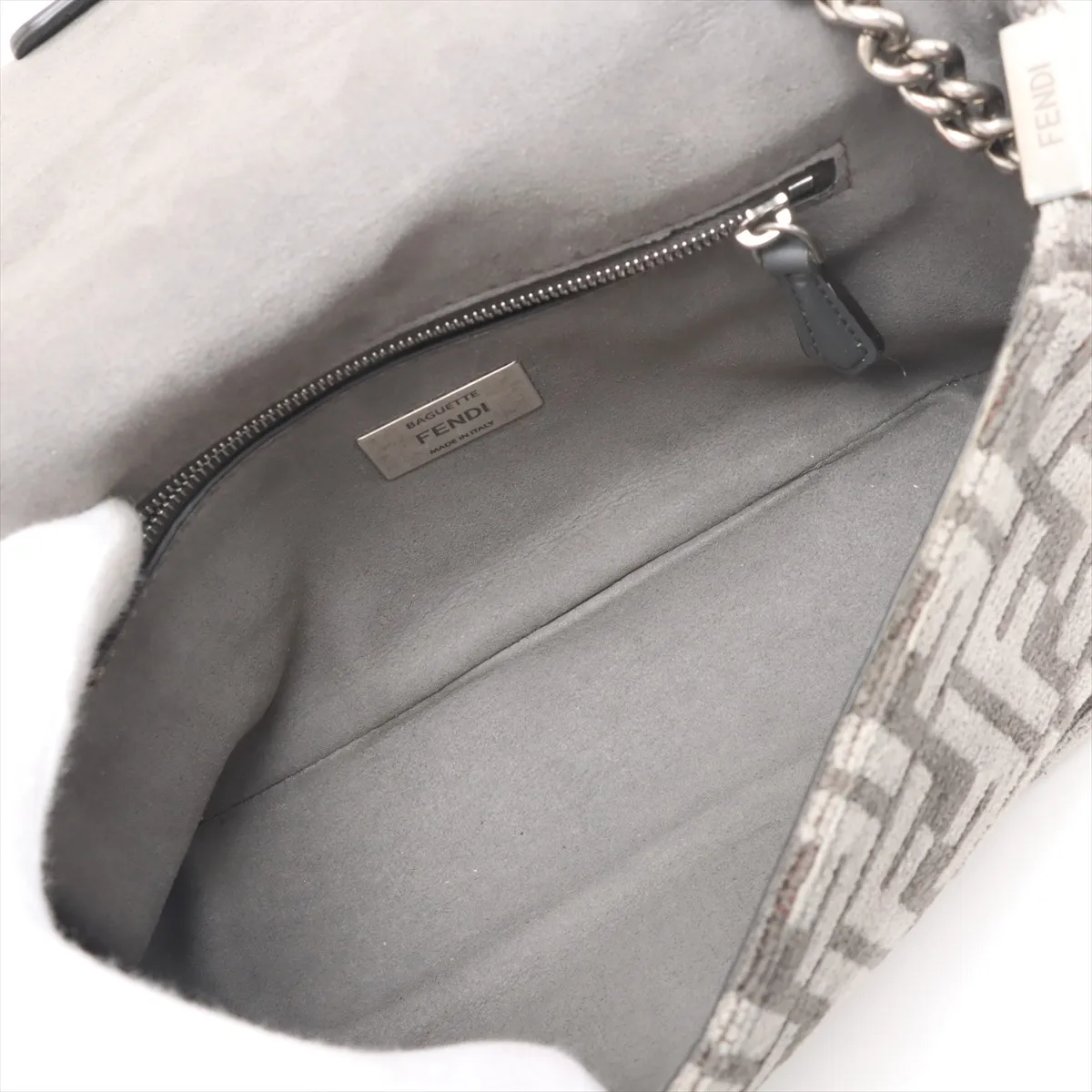 Zucca Bucket Fabric x Leather Chain Shoulder Bag, Gray, 8BR793 — view 7