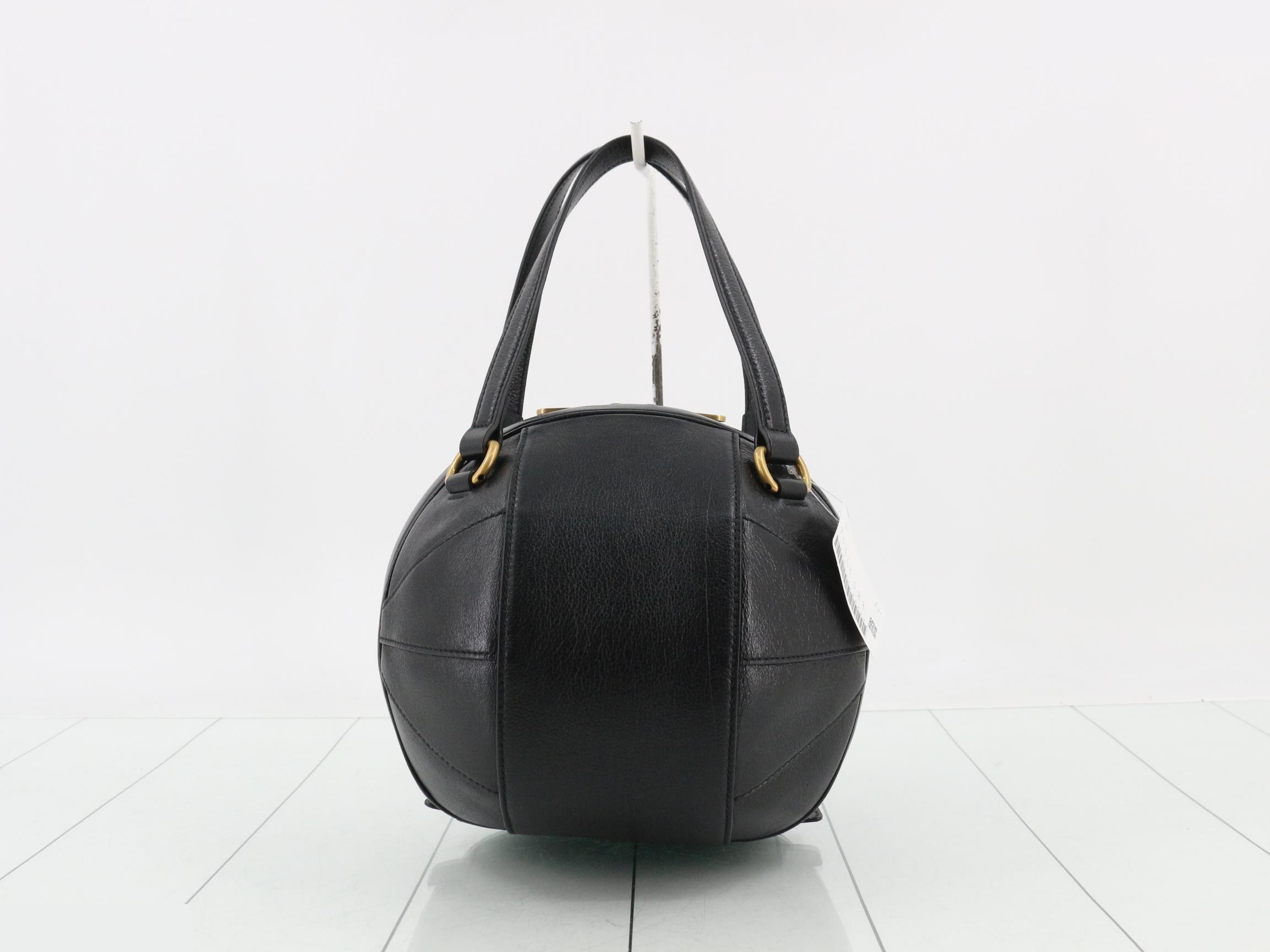 Basketball-shaped leather handbag, black — view 2