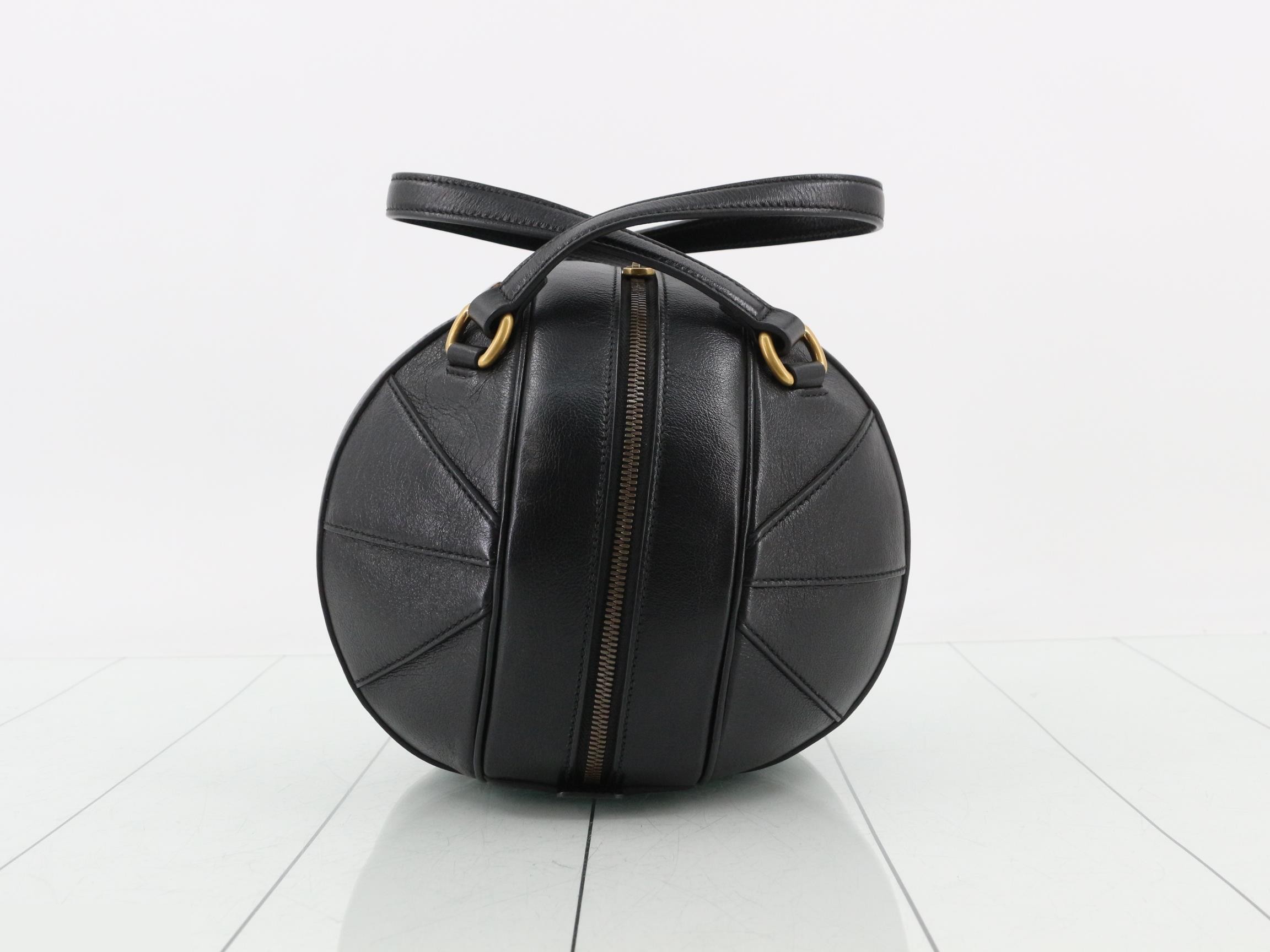 Basketball-shaped leather handbag, black — view 3