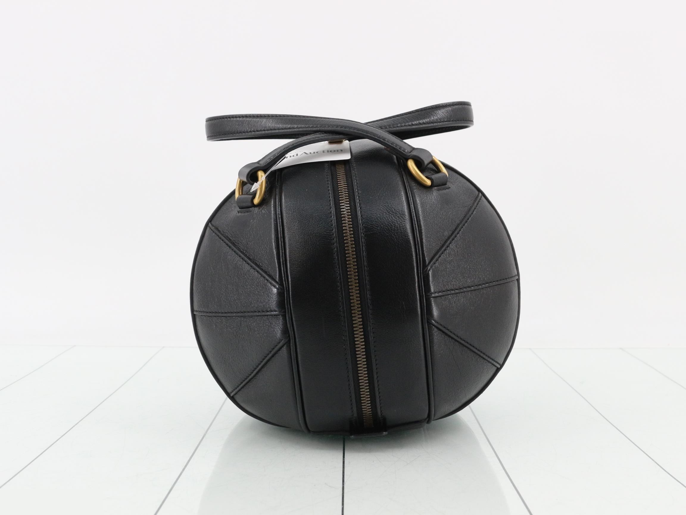 Basketball-shaped leather handbag, black — view 4
