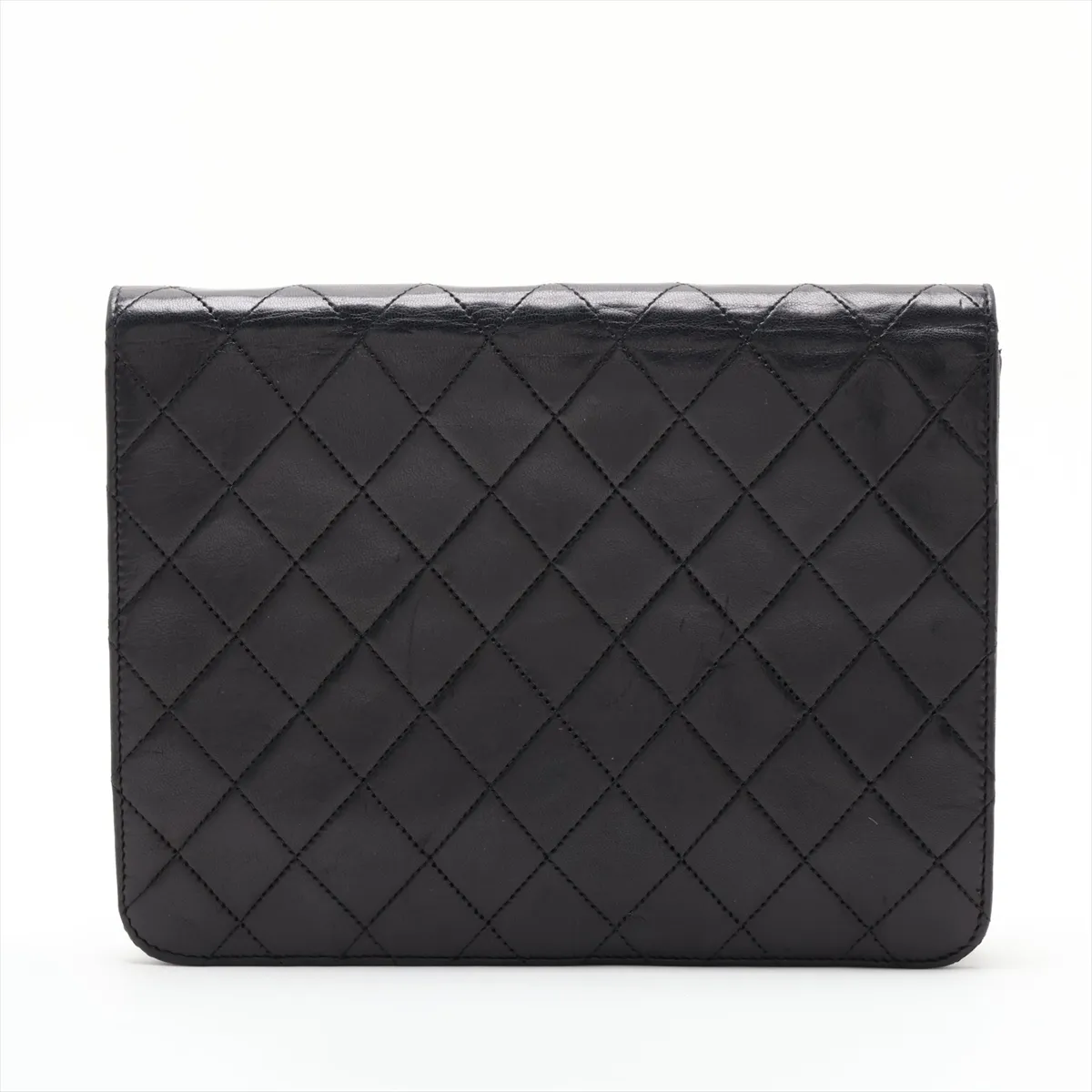 Matelassé Lambskin Chain Shoulder Bag, Push-Lock, Black with Gold Hardware — view 2