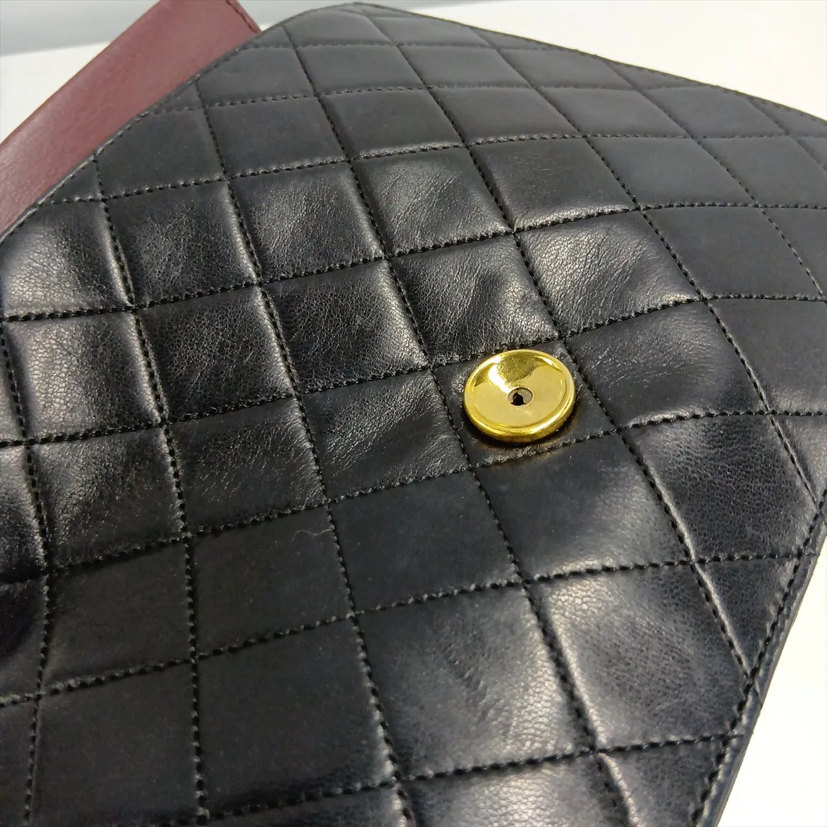 Matelassé Lambskin Chain Shoulder Bag, Push-Lock, Black with Gold Hardware — view 12