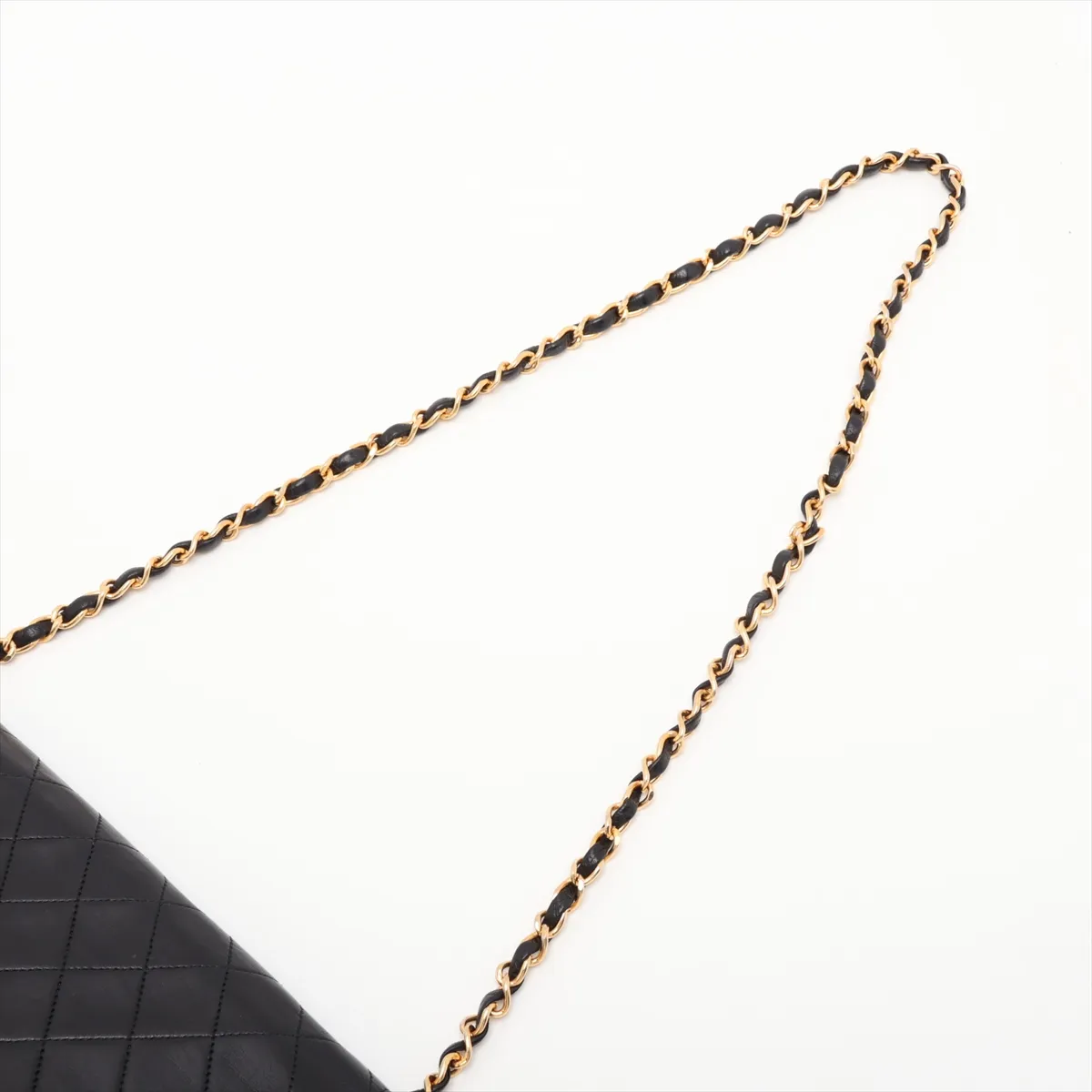 Matelassé Lambskin Chain Shoulder Bag, Push-Lock, Black with Gold Hardware — view 5