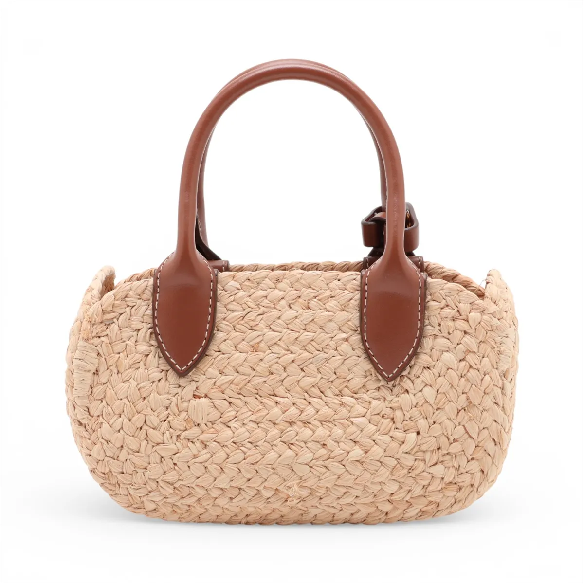 Raffia x Leather 2-Way Handbag, Beige — view 2