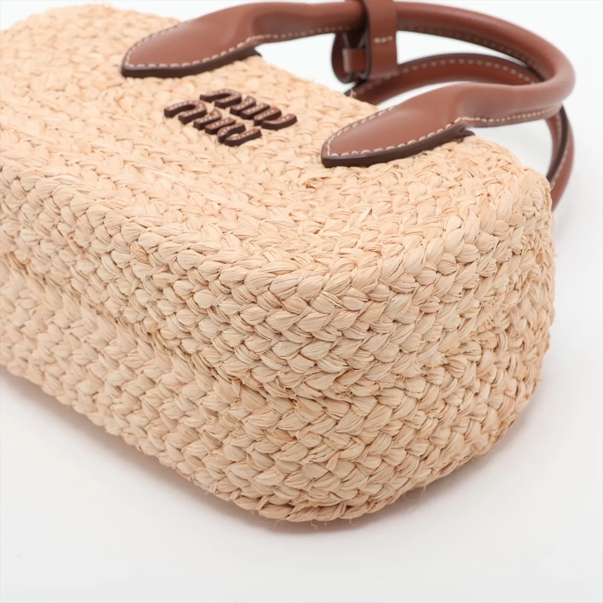 Raffia x Leather 2-Way Handbag, Beige — view 3