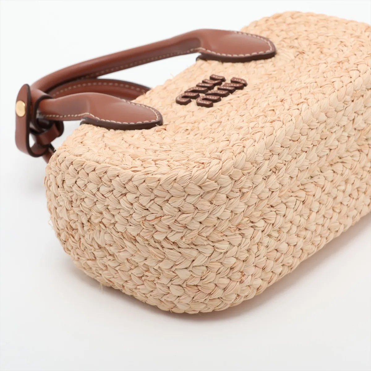 Raffia x Leather 2-Way Handbag, Beige — view 4
